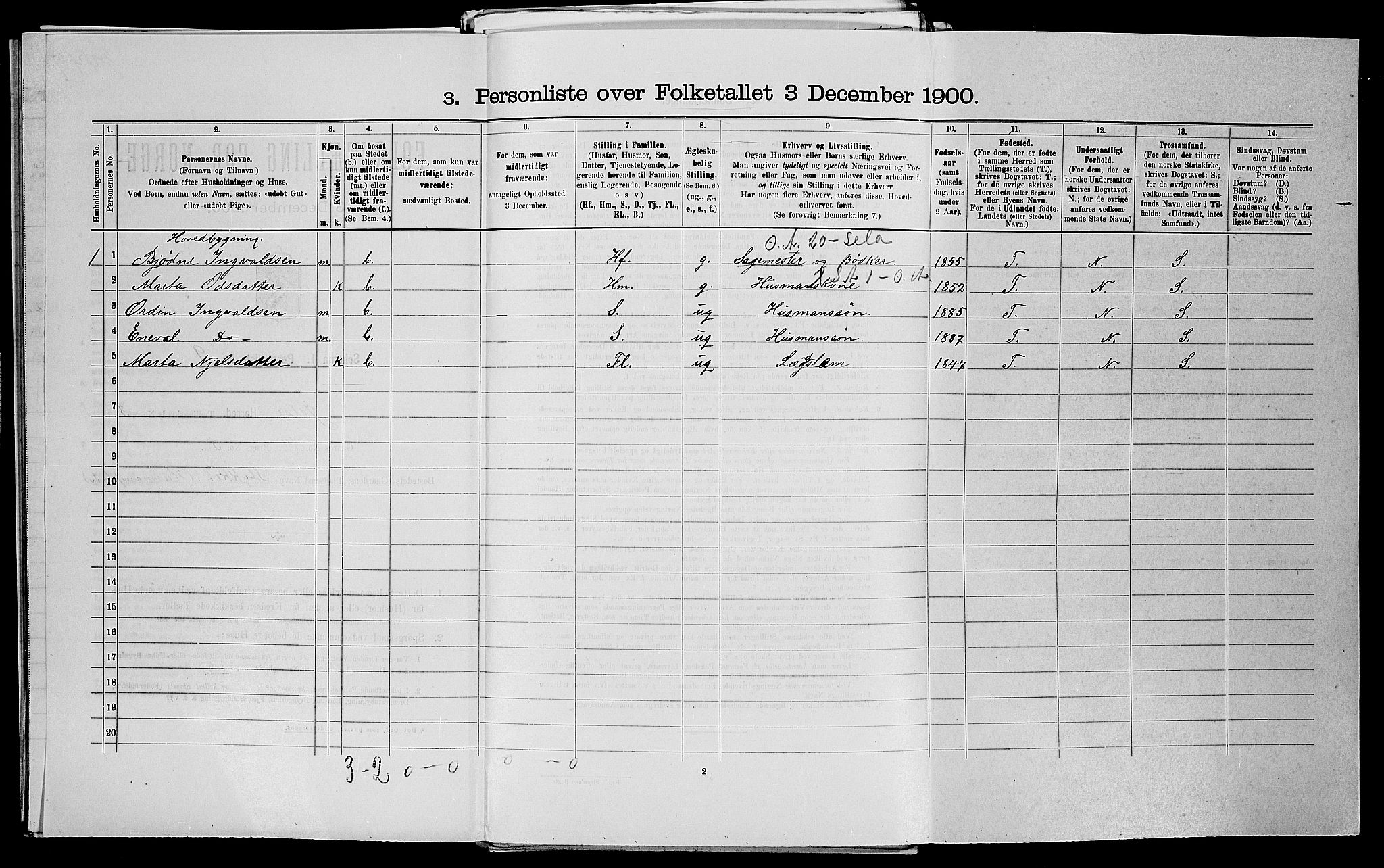 SAST, 1900 census for Jelsa, 1900, p. 203