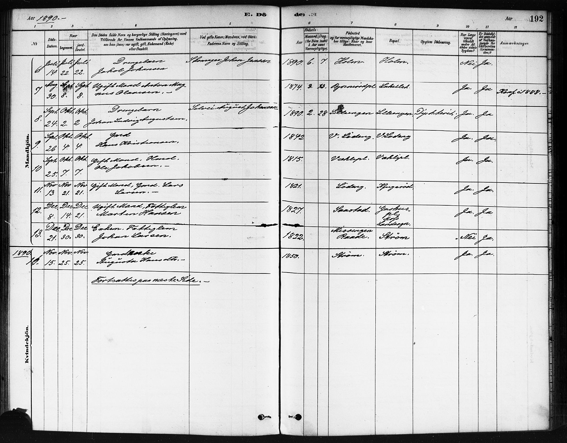 Våler prestekontor Kirkebøker, AV/SAO-A-11083/F/Fa/L0010: Parish register (official) no. I 10, 1878-1896, p. 192