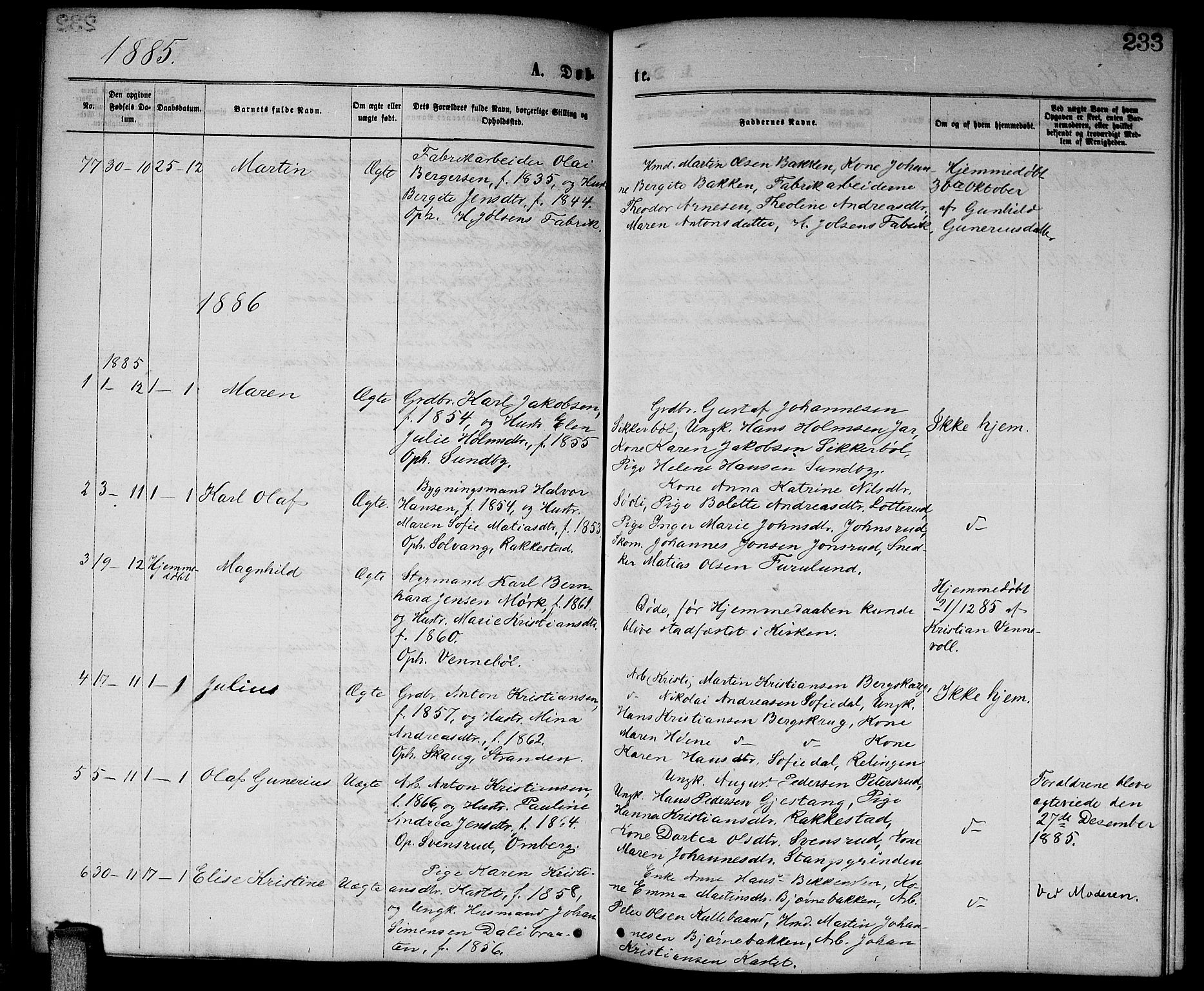 Enebakk prestekontor Kirkebøker, SAO/A-10171c/G/Ga/L0005: Parish register (copy) no. I 5, 1867-1888, p. 233