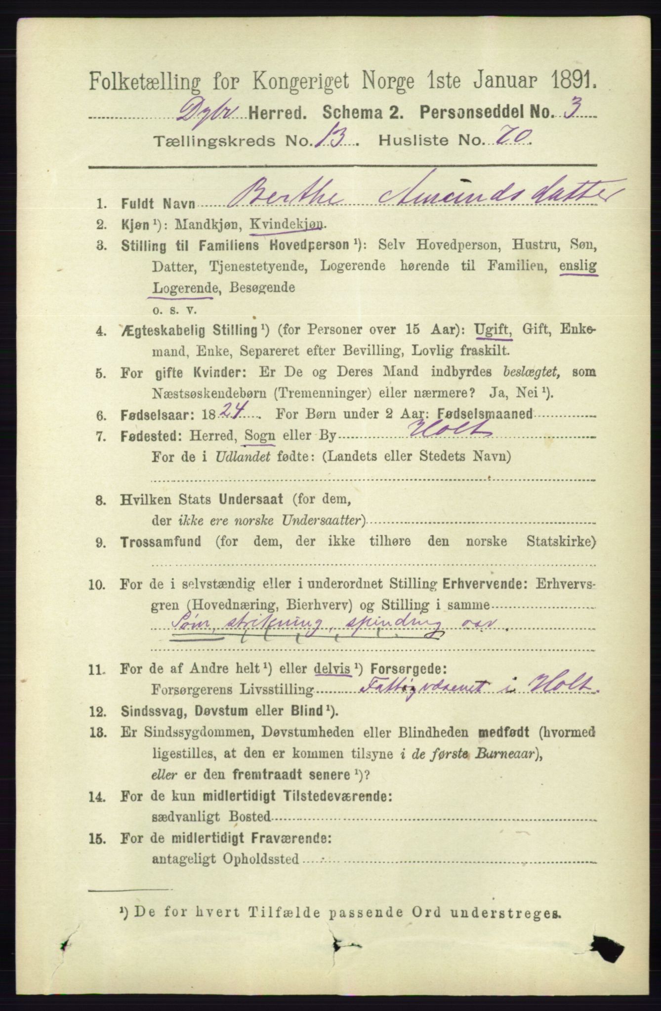 RA, 1891 census for 0915 Dypvåg, 1891, p. 5703