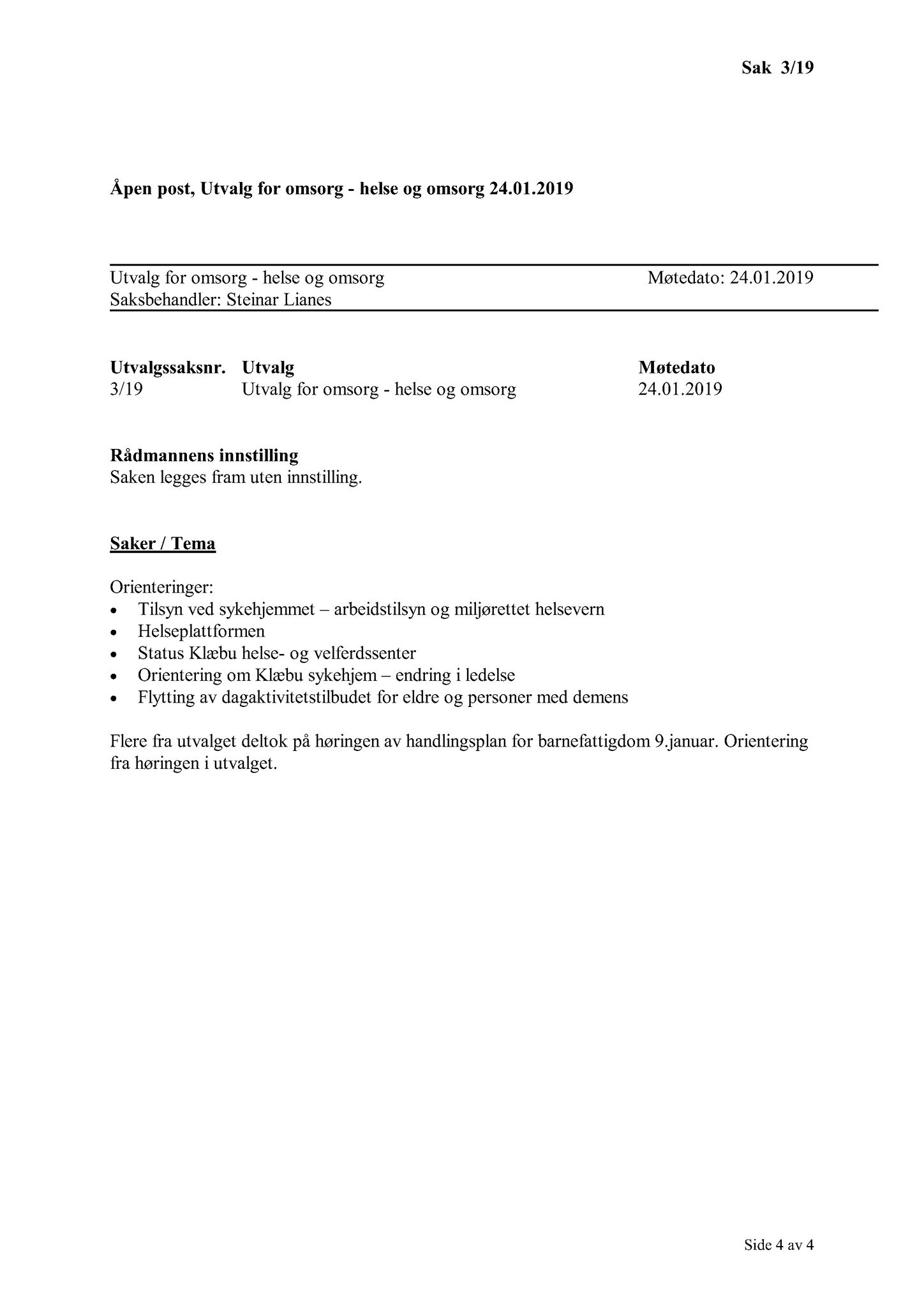 Klæbu Kommune, TRKO/KK/05-UOm/L010: Utvalg for omsorg - Møtedokumenter, 2019, p. 5