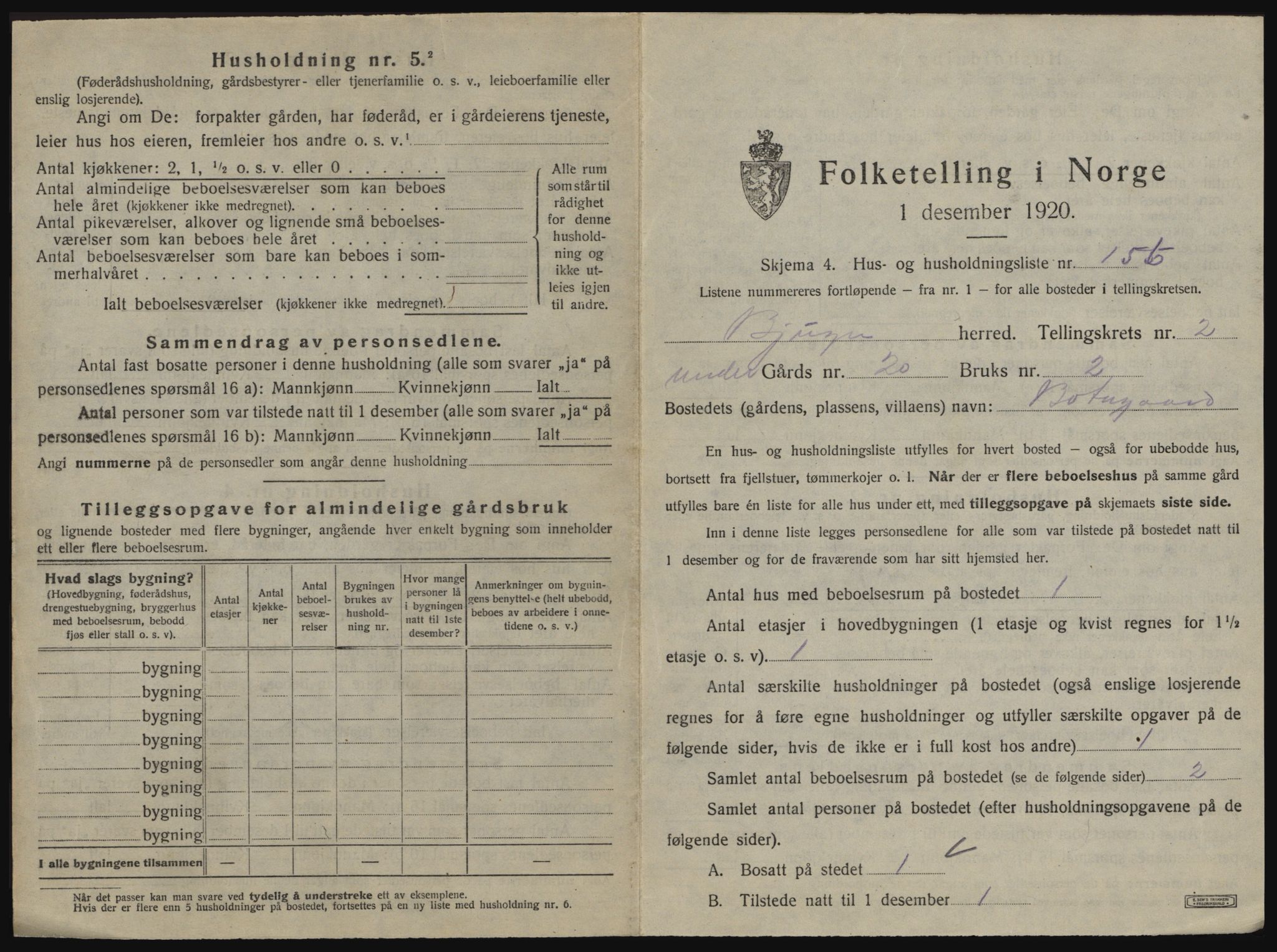 SAT, 1920 census for Bjugn, 1920, p. 489