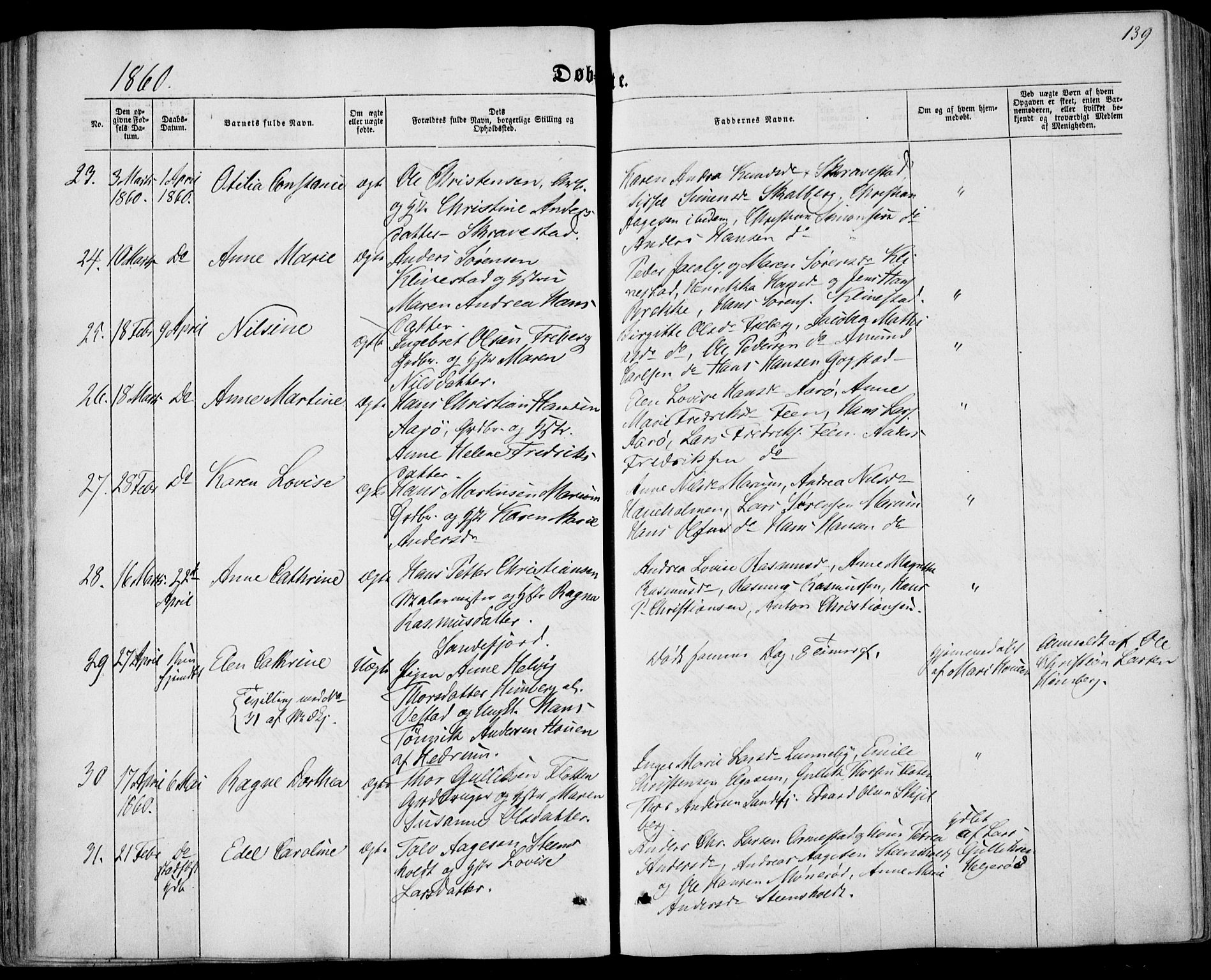 Sandar kirkebøker, AV/SAKO-A-243/F/Fa/L0007: Parish register (official) no. 7, 1855-1861, p. 139