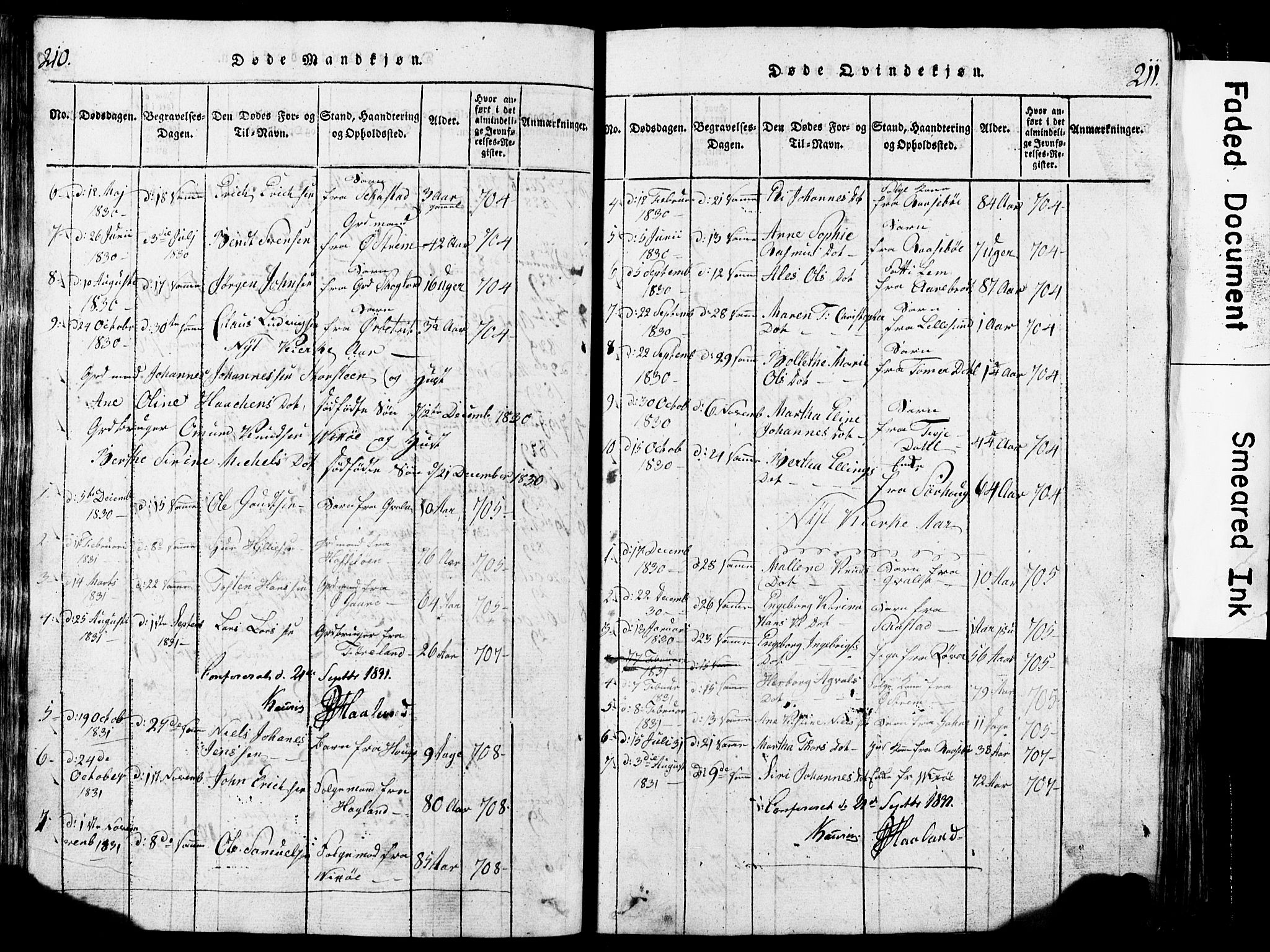 Torvastad sokneprestkontor, AV/SAST-A -101857/H/Ha/Hab/L0002: Parish register (copy) no. B 2, 1817-1834, p. 210-211