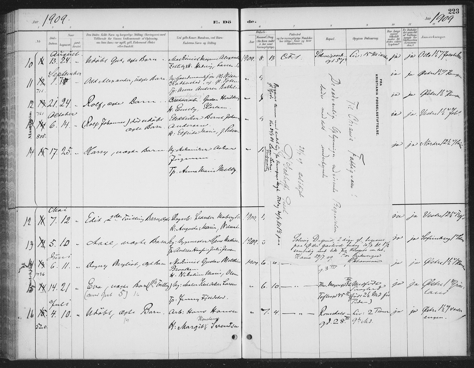 Rikshospitalet prestekontor Kirkebøker, AV/SAO-A-10309b/F/L0010: Parish register (official) no. 10, 1888-1912, p. 223