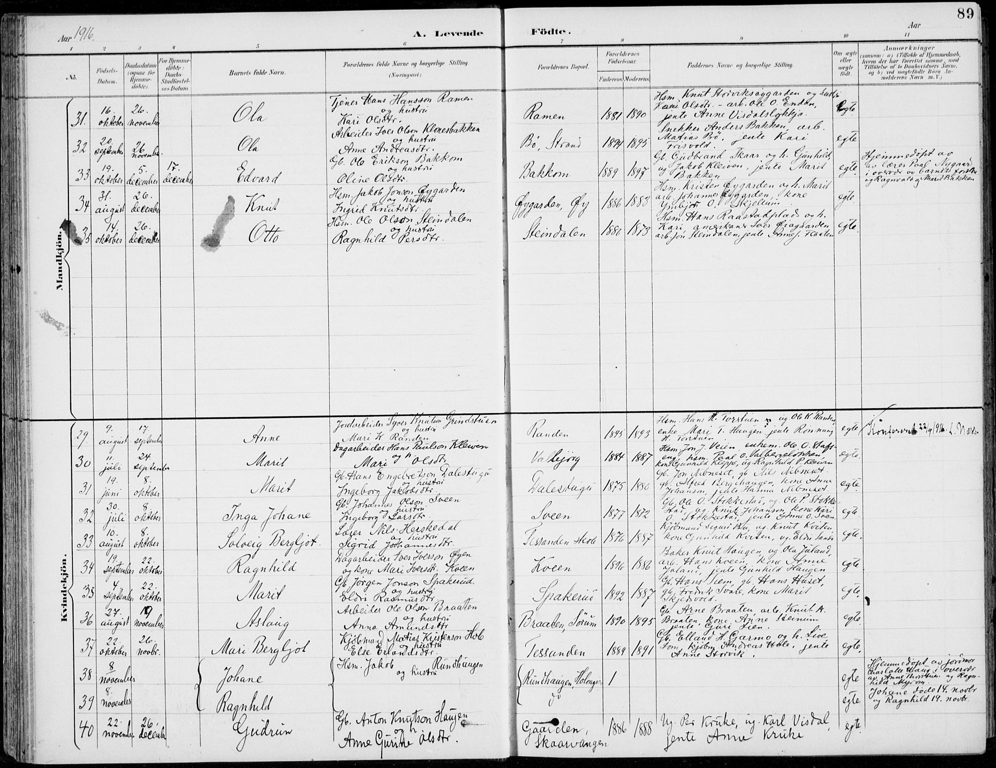 Vågå prestekontor, SAH/PREST-076/H/Ha/Hab/L0002: Parish register (copy) no. 2, 1894-1939, p. 89