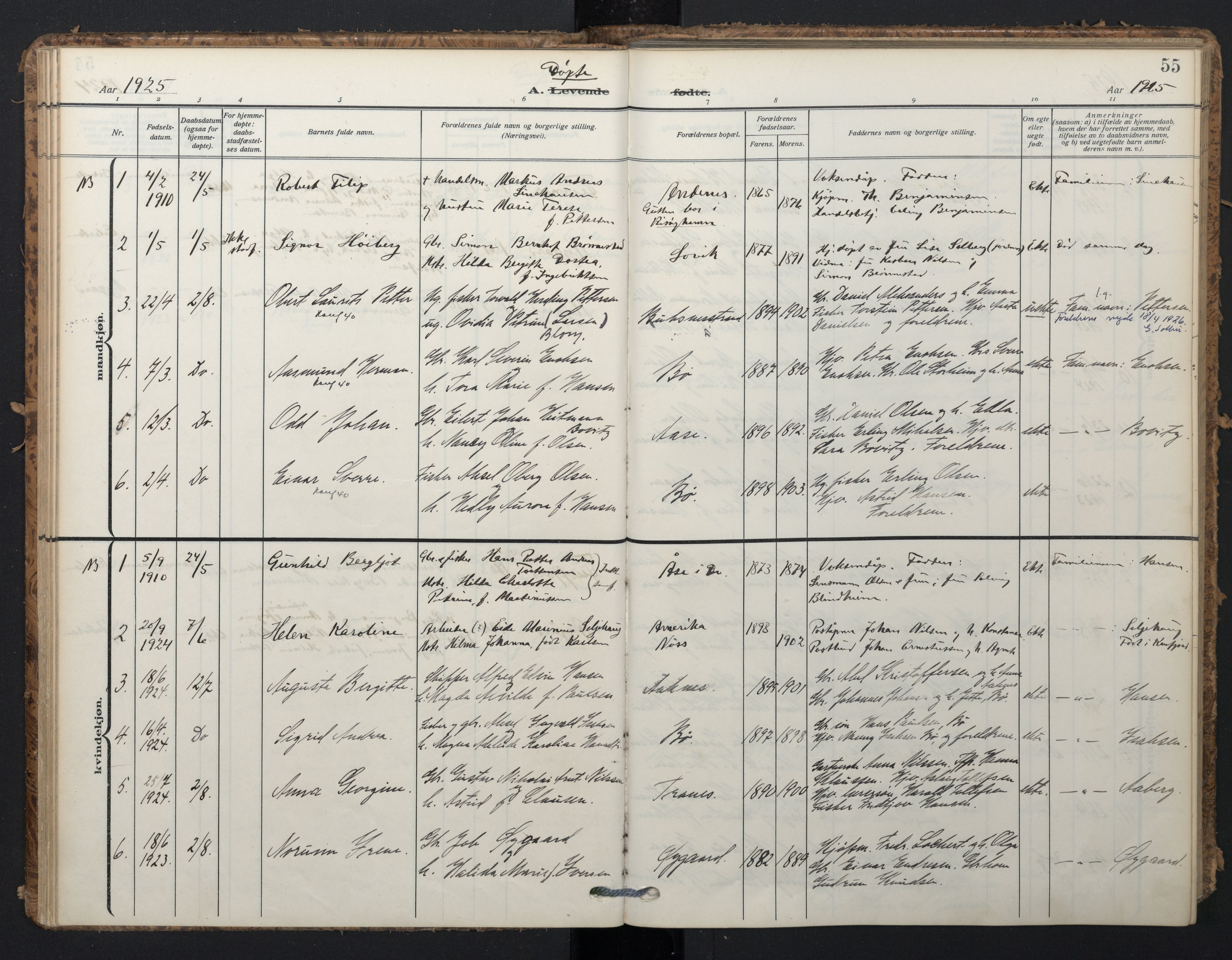 Ministerialprotokoller, klokkerbøker og fødselsregistre - Nordland, SAT/A-1459/898/L1423: Parish register (official) no. 898A03, 1909-1928, p. 55