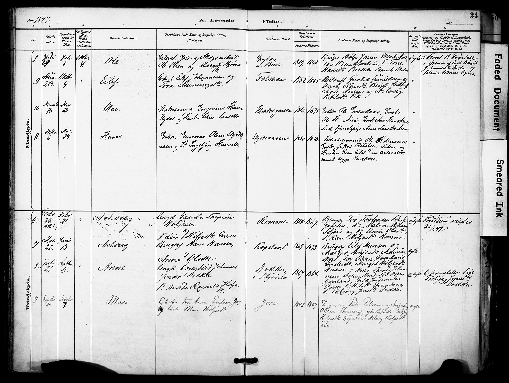 Gransherad kirkebøker, AV/SAKO-A-267/F/Fa/L0005: Parish register (official) no. I 5, 1887-1916, p. 24