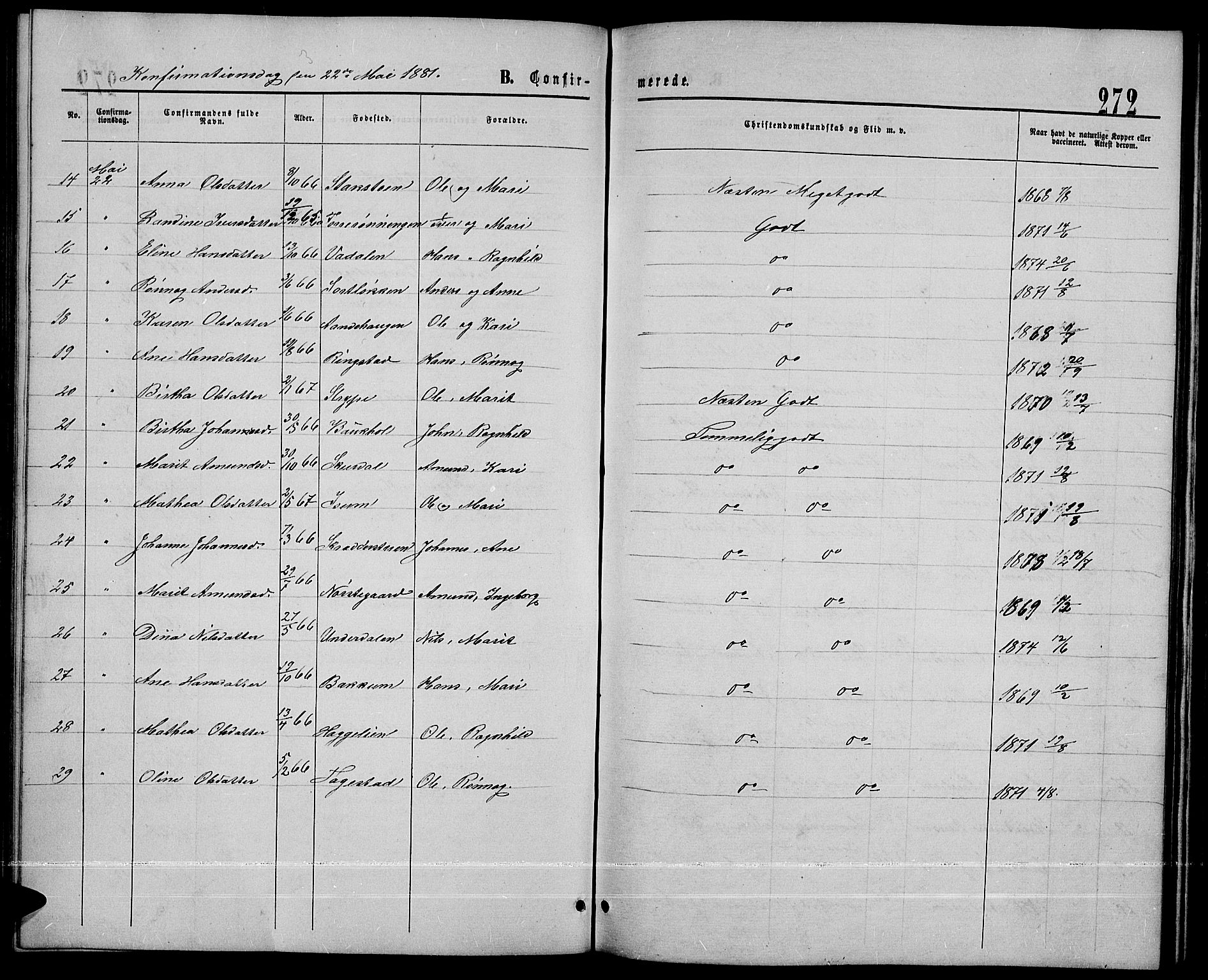 Sør-Fron prestekontor, SAH/PREST-010/H/Ha/Hab/L0002: Parish register (copy) no. 2, 1864-1883, p. 272
