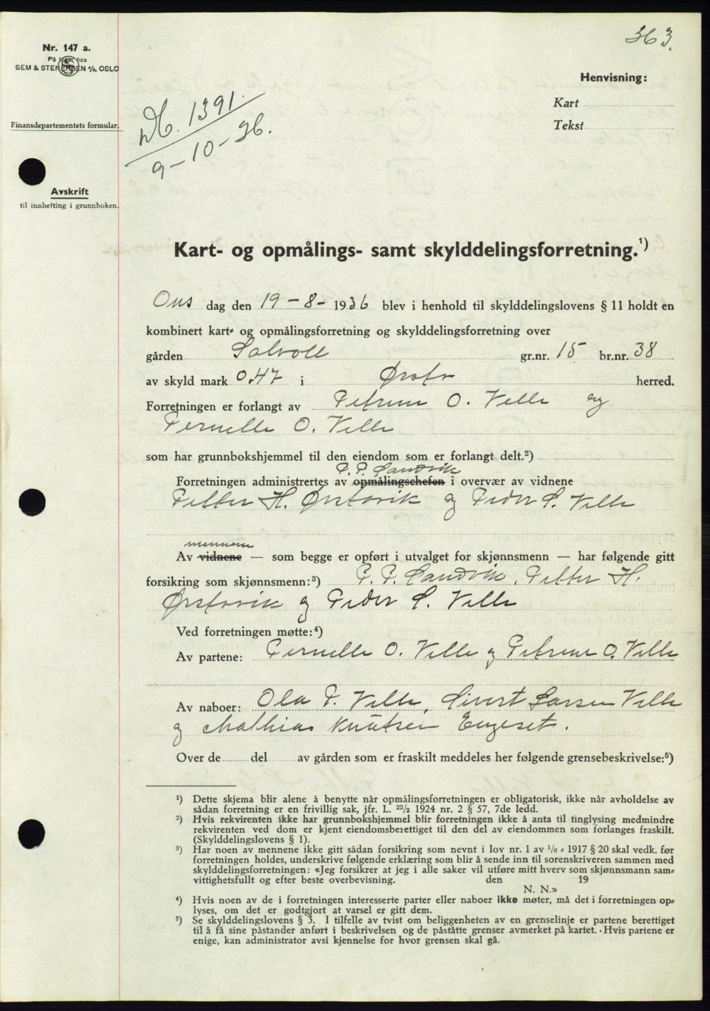 Søre Sunnmøre sorenskriveri, AV/SAT-A-4122/1/2/2C/L0061: Mortgage book no. 55, 1936-1936, Diary no: : 1391/1936