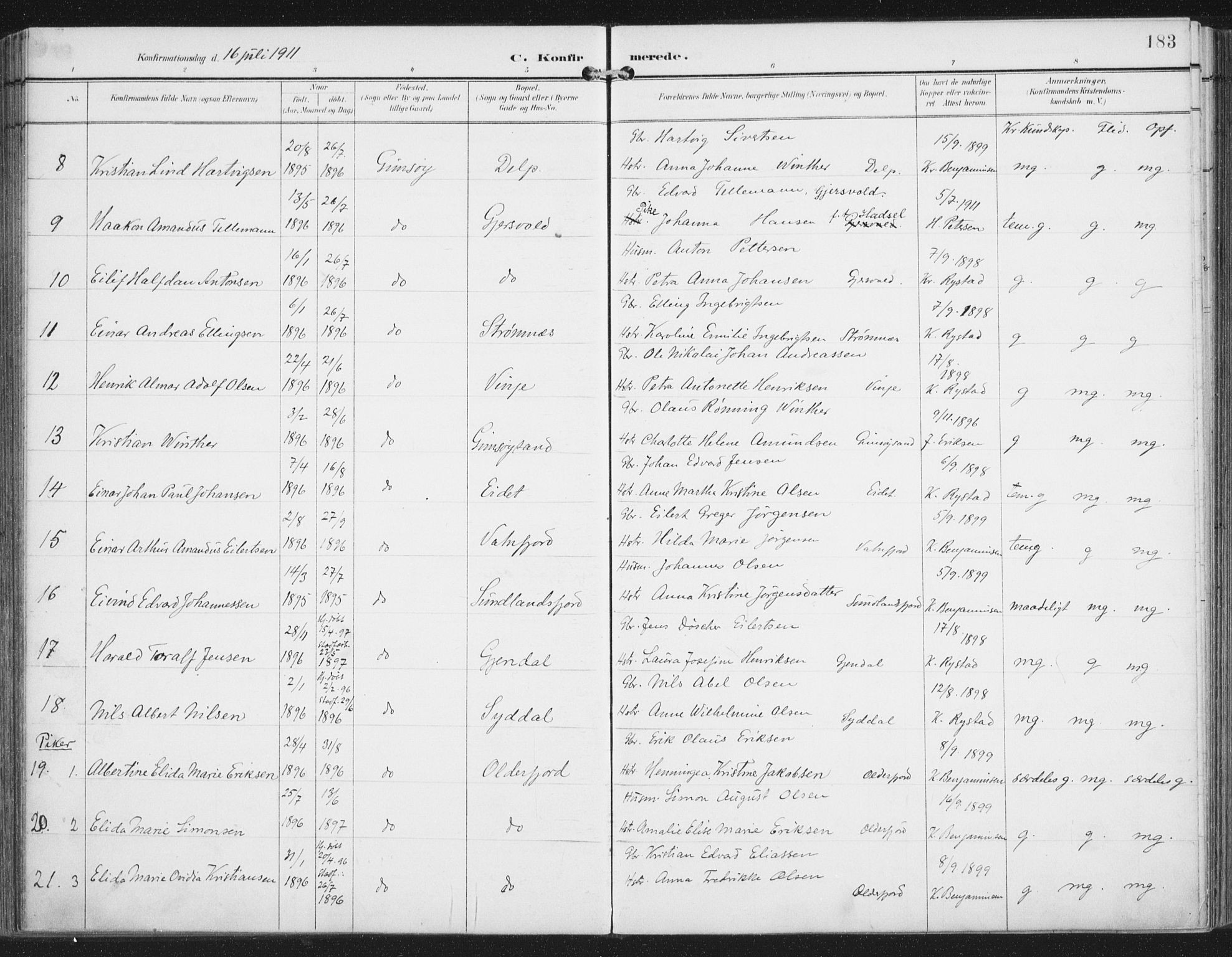 Ministerialprotokoller, klokkerbøker og fødselsregistre - Nordland, AV/SAT-A-1459/876/L1098: Parish register (official) no. 876A04, 1896-1915, p. 183