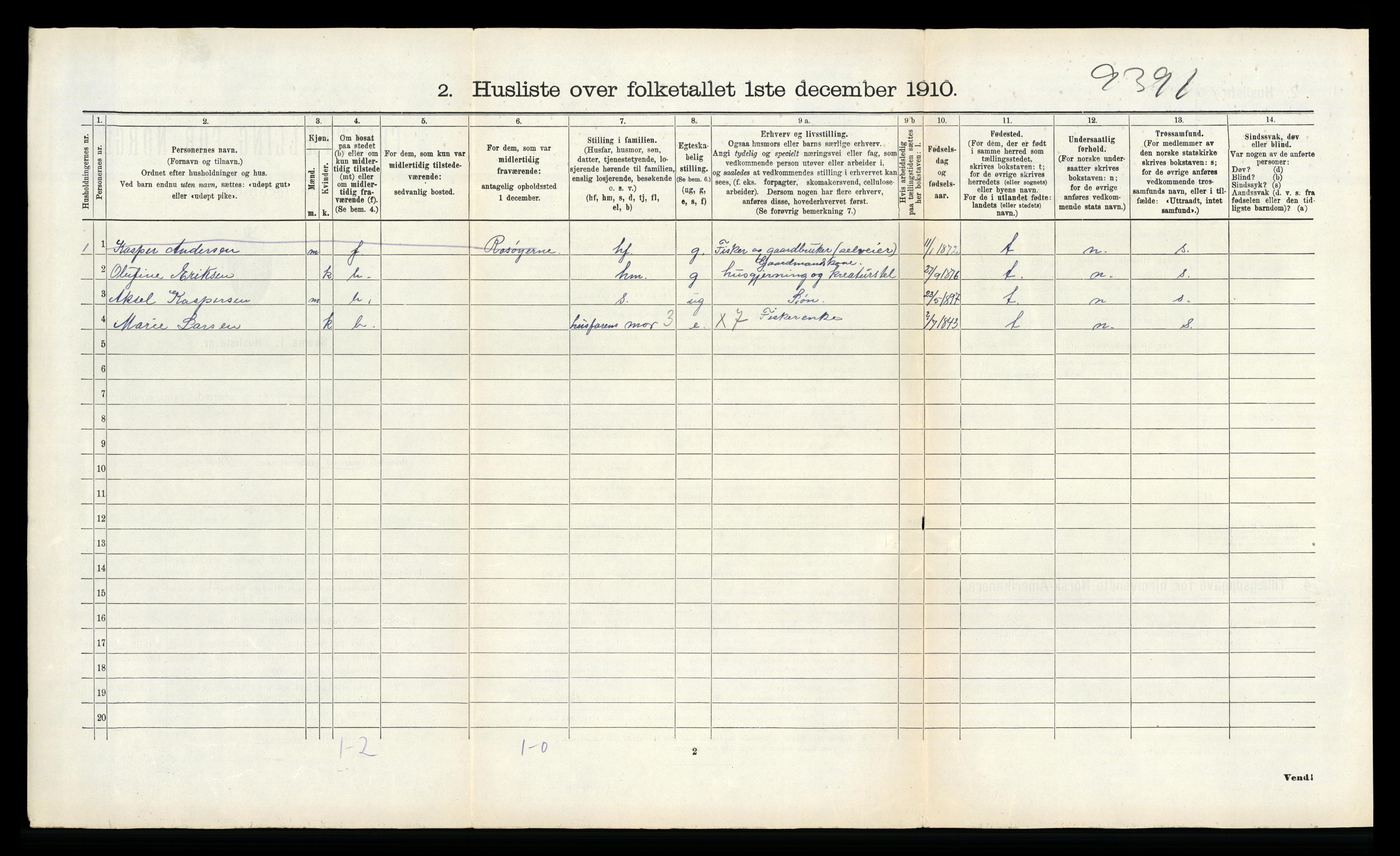 RA, 1910 census for Stamnes, 1910, p. 581