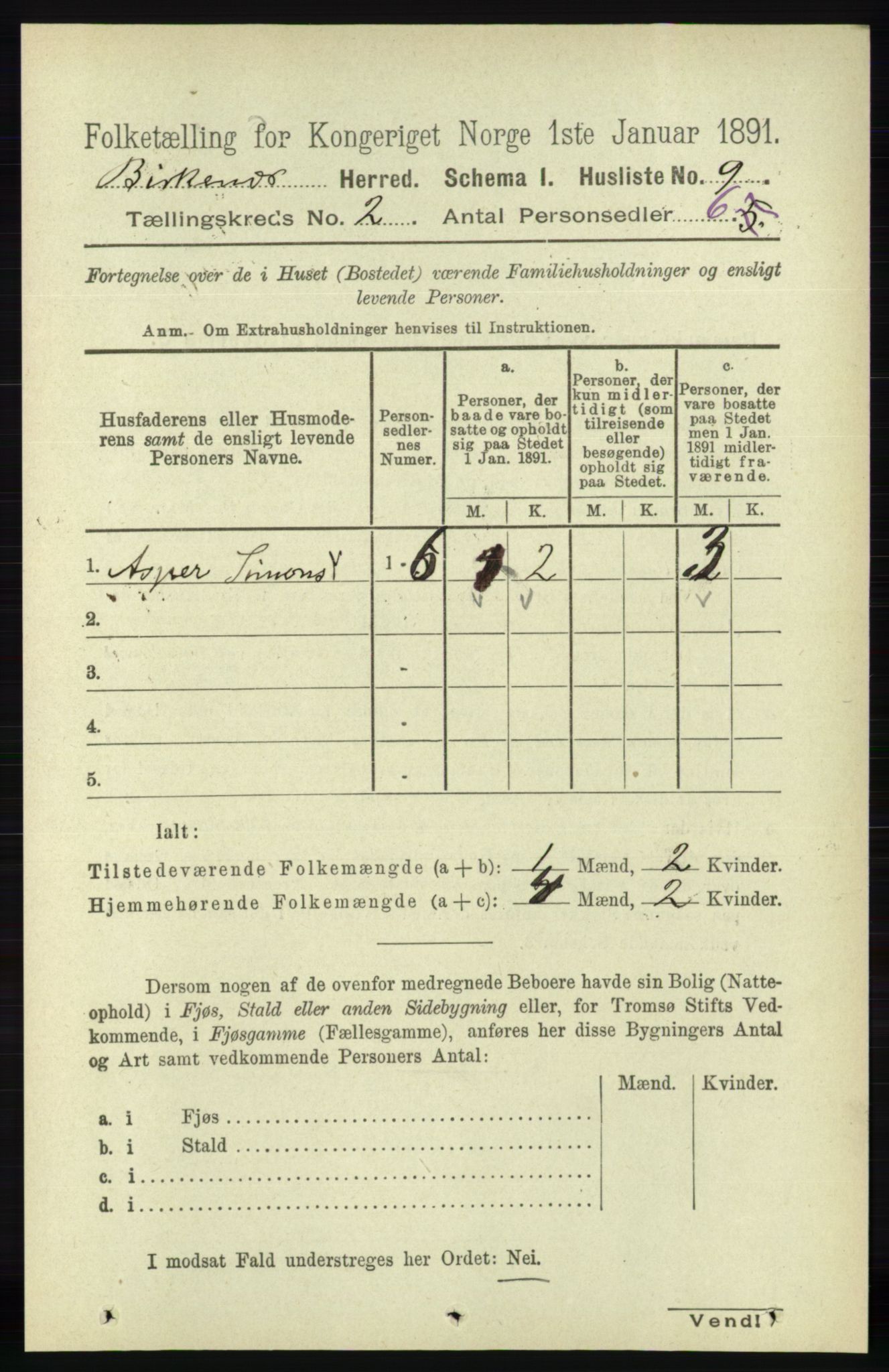 RA, 1891 Census for 0928 Birkenes, 1891, p. 456