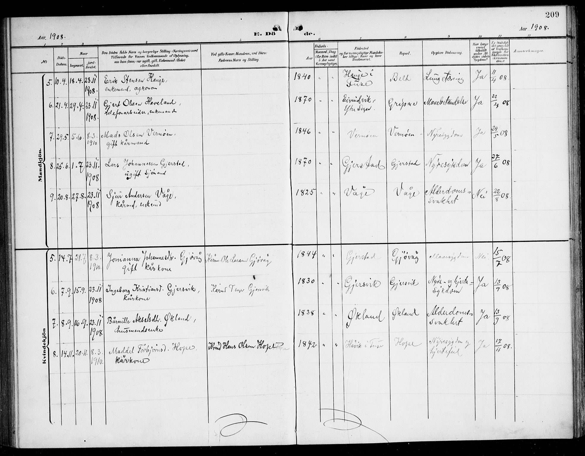 Tysnes sokneprestembete, AV/SAB-A-78601/H/Haa: Parish register (official) no. B 2, 1907-1925, p. 209