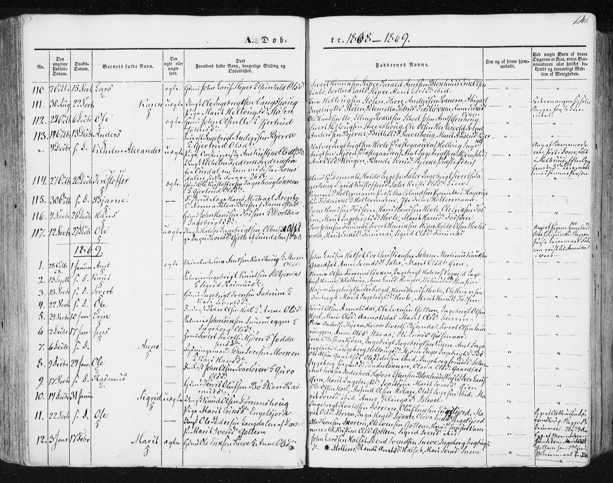 Ministerialprotokoller, klokkerbøker og fødselsregistre - Sør-Trøndelag, SAT/A-1456/678/L0899: Parish register (official) no. 678A08, 1848-1872, p. 141