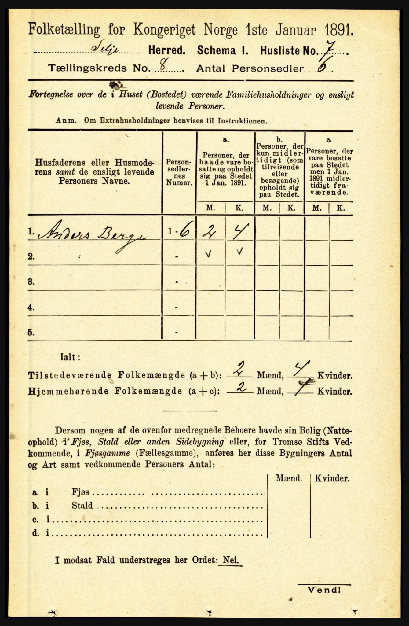 RA, 1891 census for 1441 Selje, 1891, p. 2327