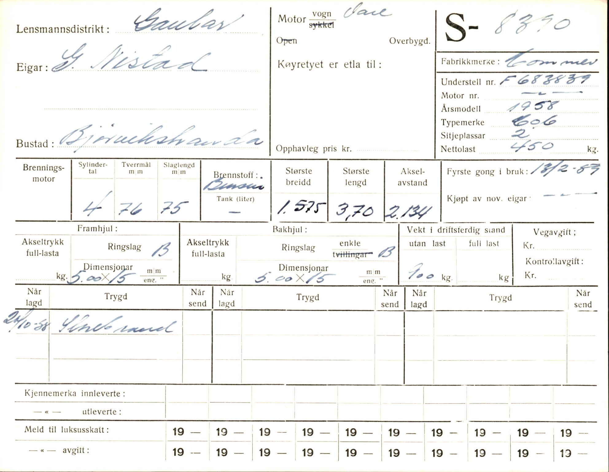 Statens vegvesen, Sogn og Fjordane vegkontor, AV/SAB-A-5301/4/F/L0006: Registerkort utmeldte Fjordane S8300-9500, 1930-1961, p. 146