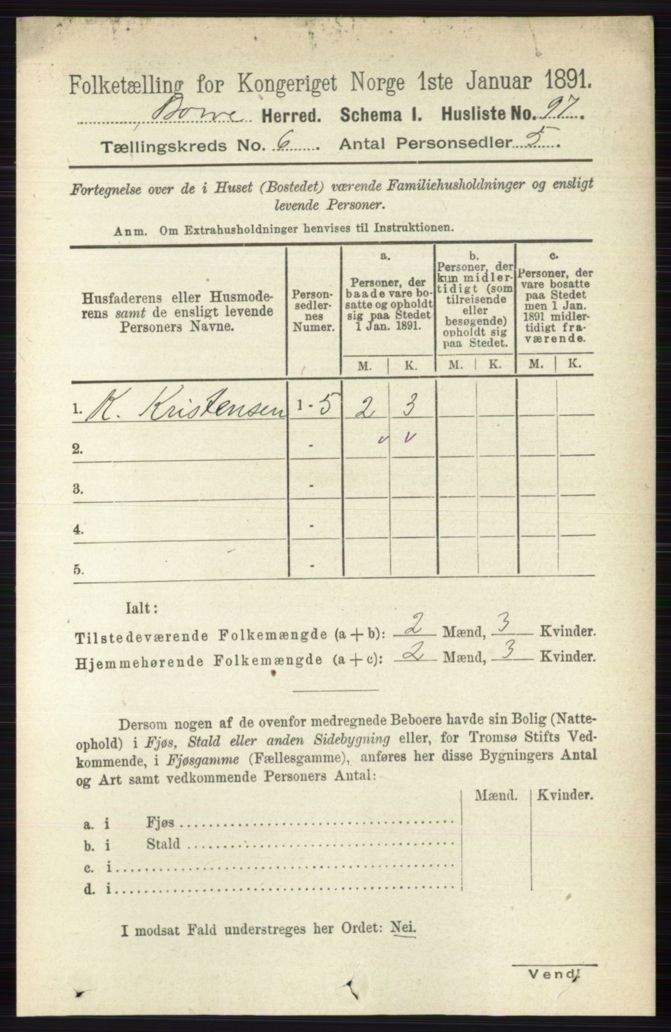 RA, 1891 census for 0717 Borre, 1891, p. 2635