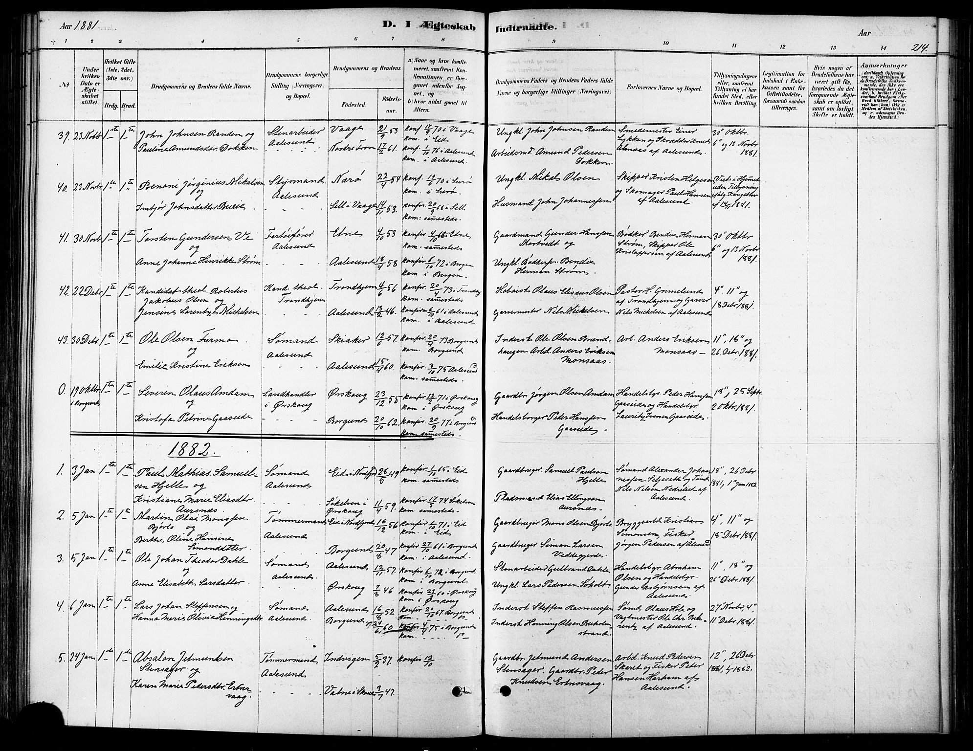 Ministerialprotokoller, klokkerbøker og fødselsregistre - Møre og Romsdal, AV/SAT-A-1454/529/L0454: Parish register (official) no. 529A04, 1878-1885, p. 214