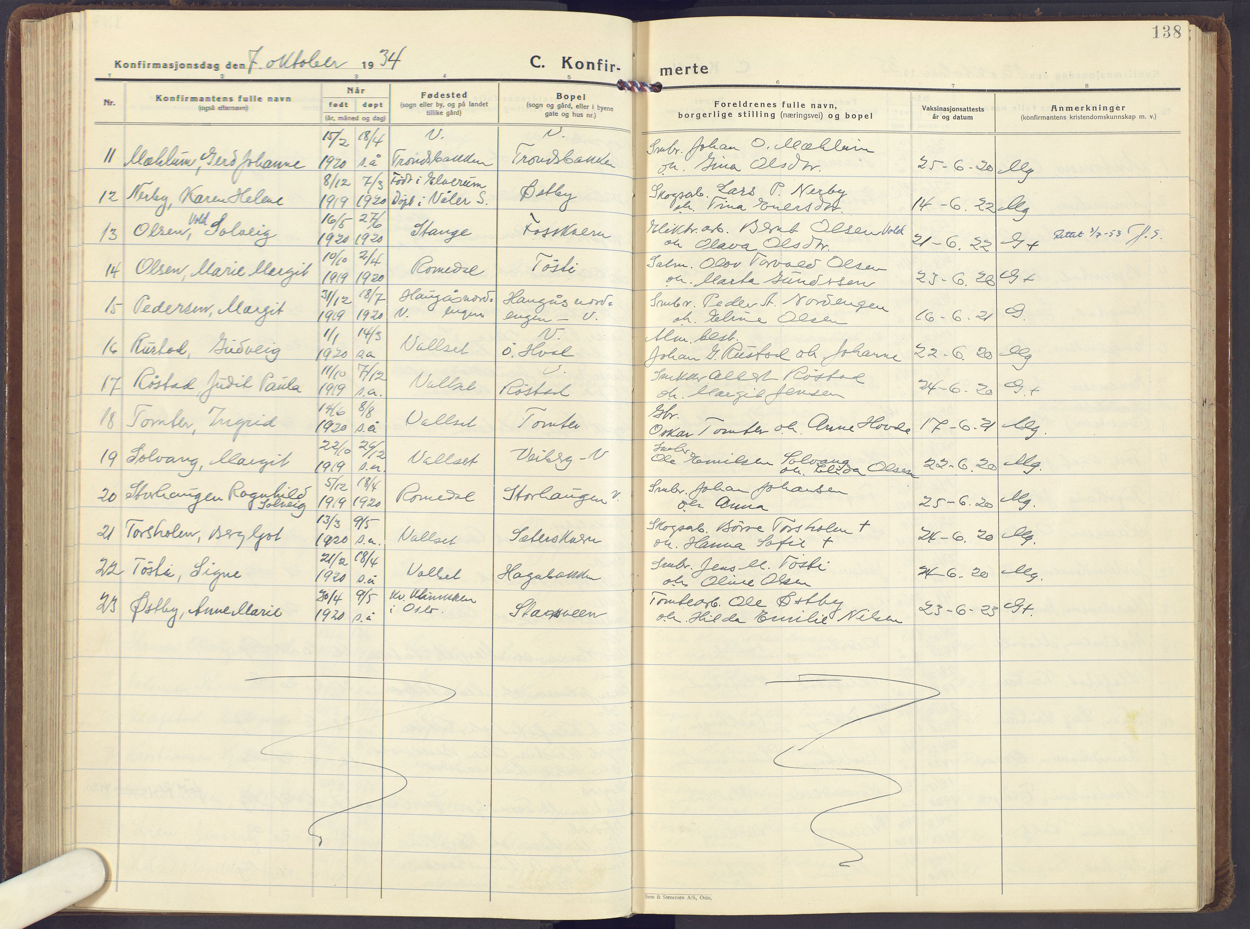 Romedal prestekontor, AV/SAH-PREST-004/K/L0013: Parish register (official) no. 13, 1930-1949, p. 138