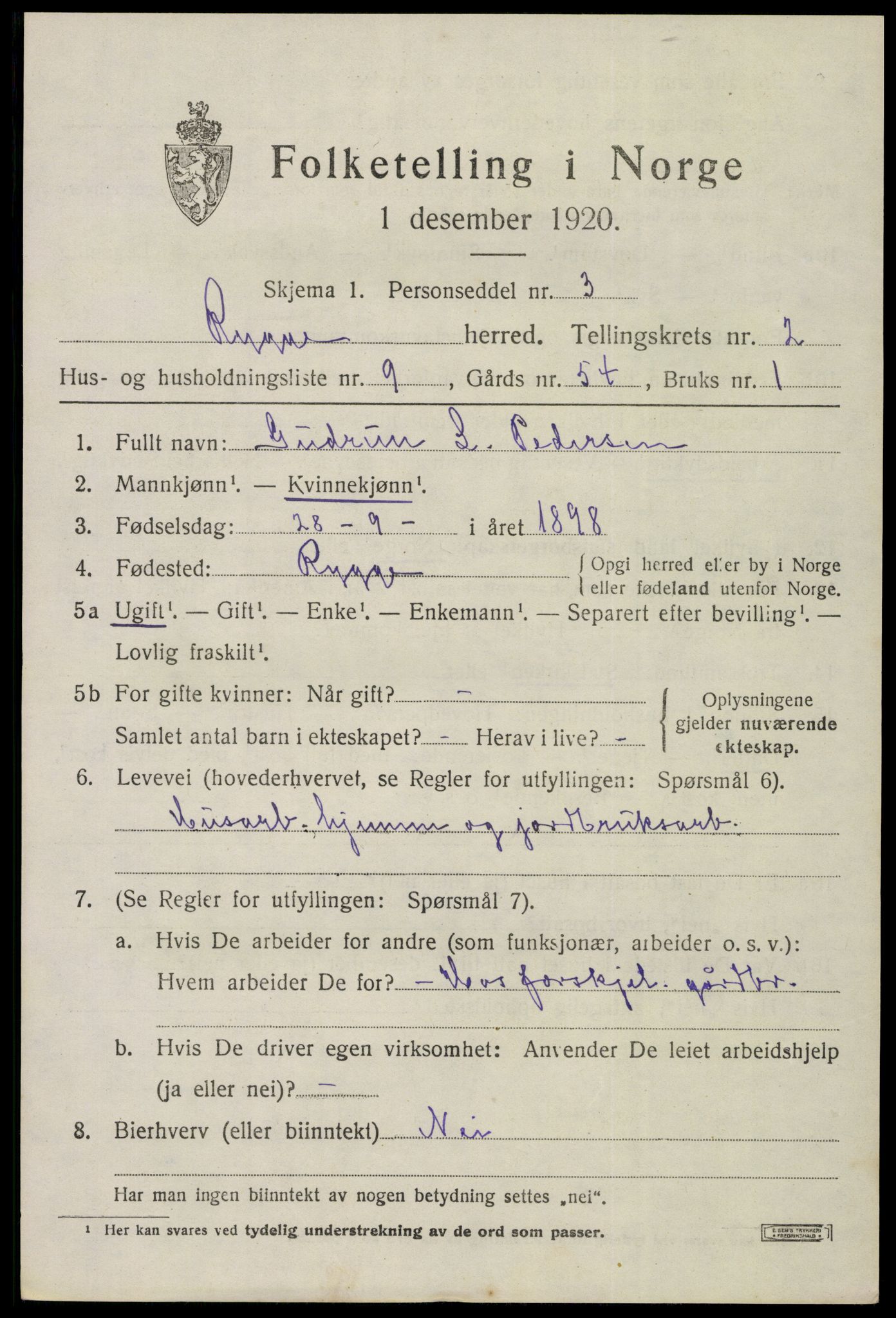 SAO, 1920 census for Rygge, 1920, p. 6213