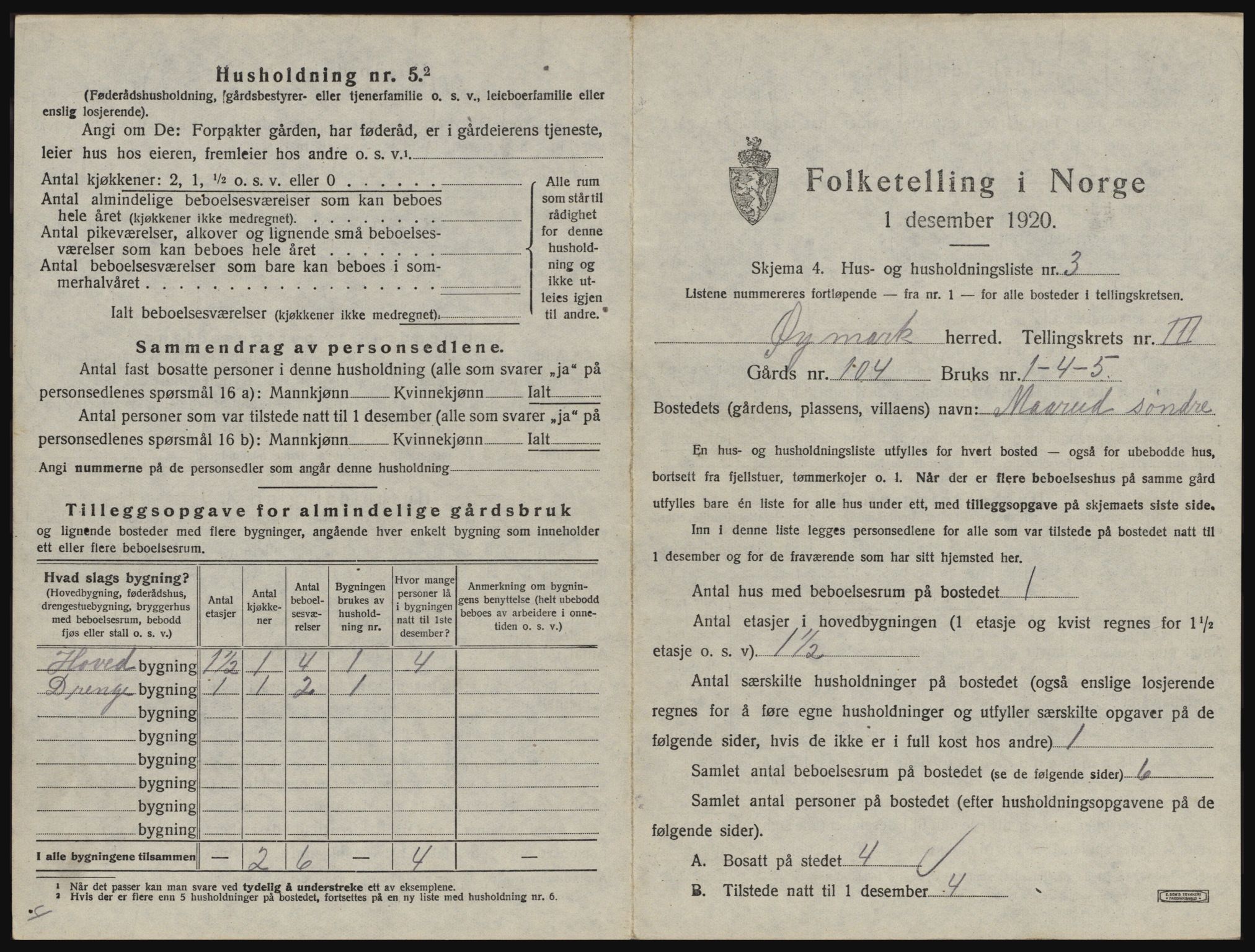 SAO, 1920 census for Øymark, 1920, p. 281