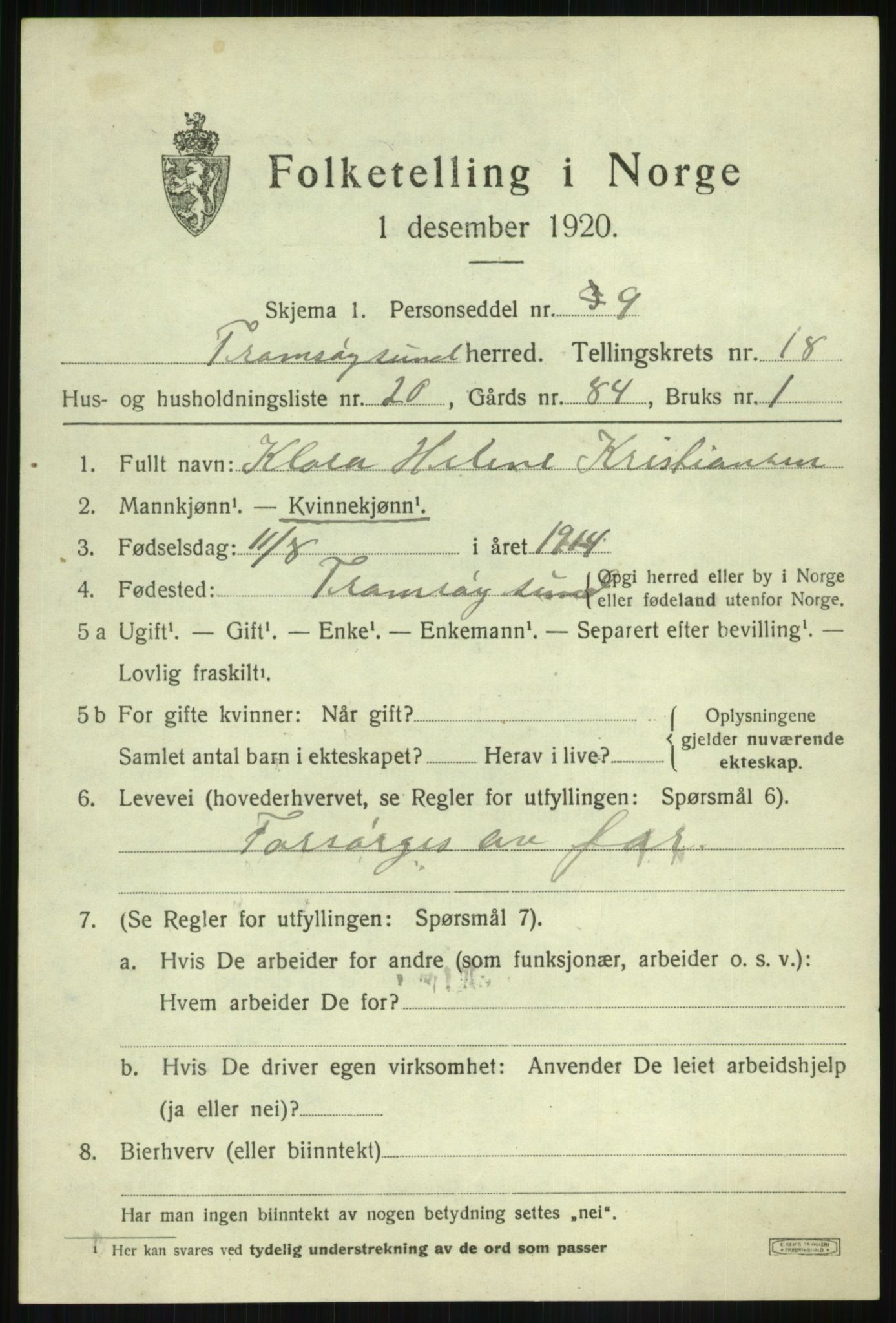 SATØ, 1920 census for Tromsøysund, 1920, p. 10198