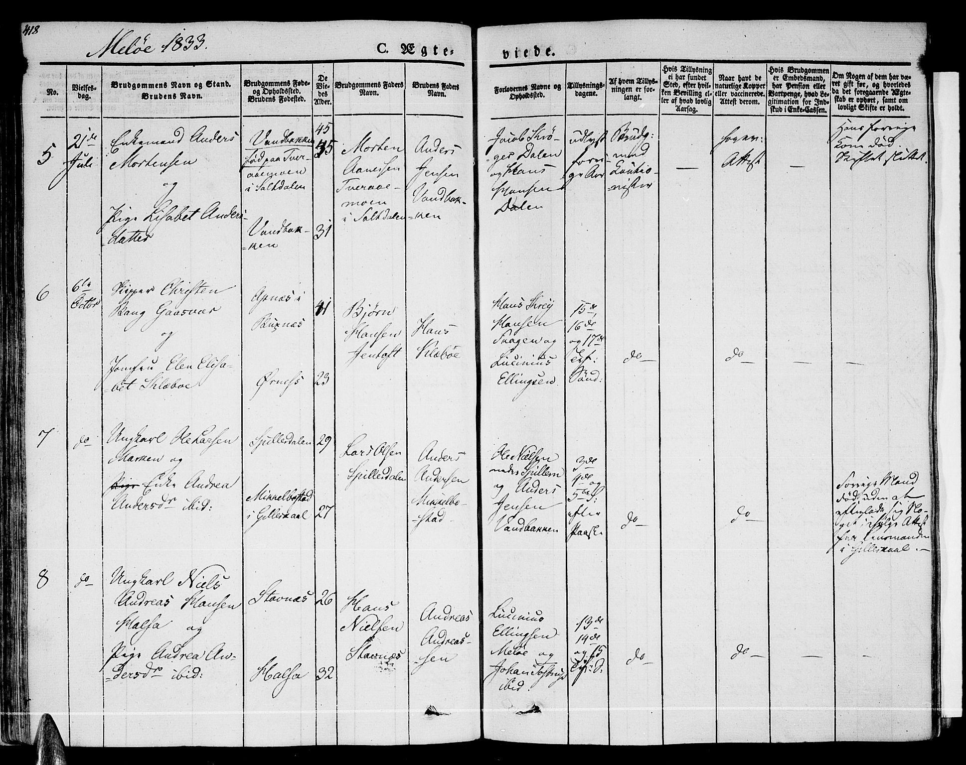 Ministerialprotokoller, klokkerbøker og fødselsregistre - Nordland, AV/SAT-A-1459/841/L0600: Parish register (official) no. 841A07 /2, 1824-1843, p. 418