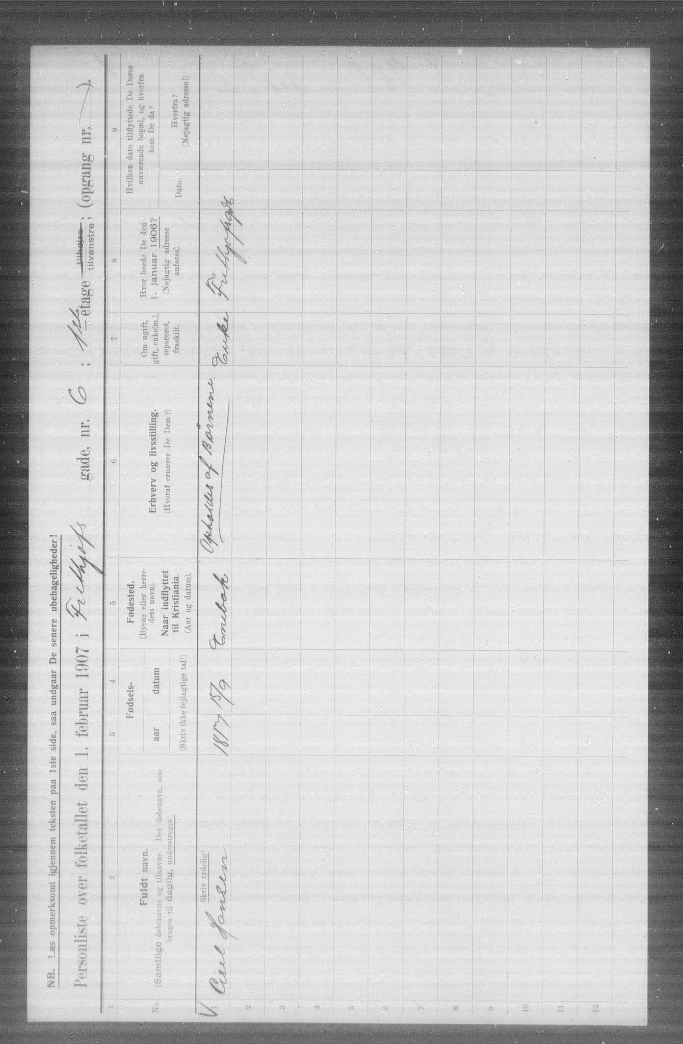 OBA, Municipal Census 1907 for Kristiania, 1907, p. 13601