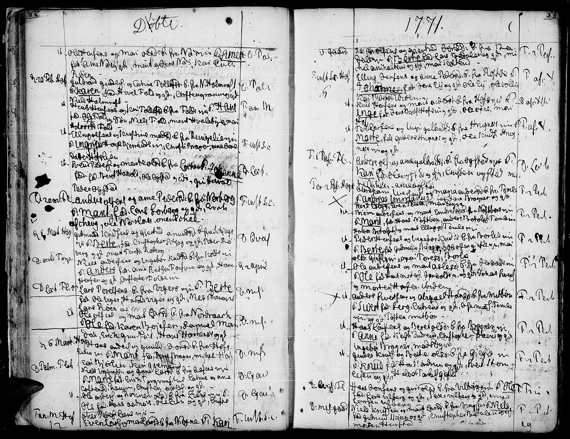 Land prestekontor, AV/SAH-PREST-120/H/Ha/Haa/L0005: Parish register (official) no. 5, 1765-1784, p. 52-53