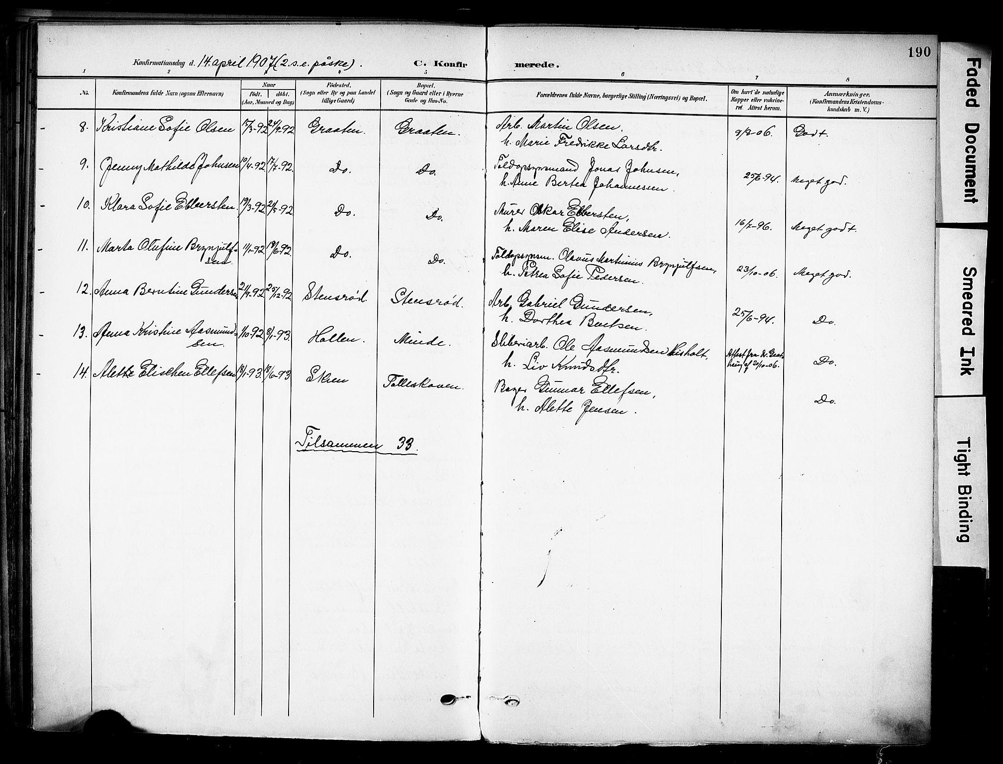 Solum kirkebøker, AV/SAKO-A-306/F/Fa/L0011: Parish register (official) no. I 11, 1898-1909, p. 190