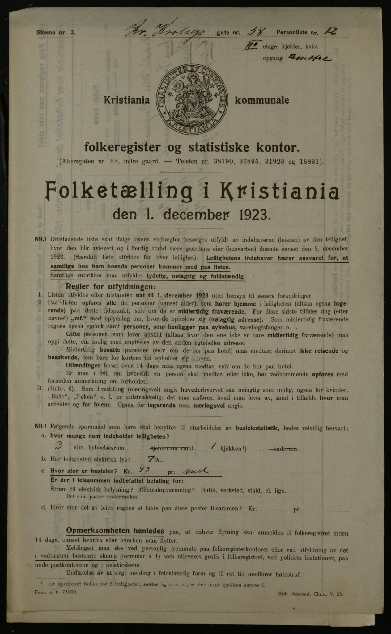 OBA, Municipal Census 1923 for Kristiania, 1923, p. 13664