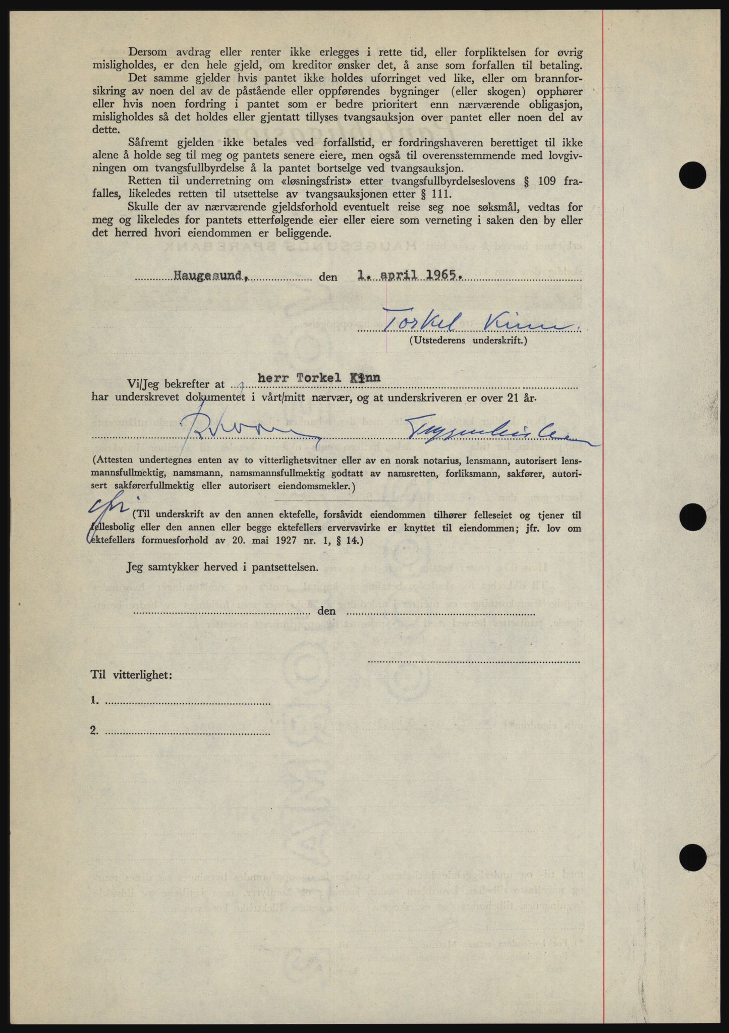 Haugesund tingrett, SAST/A-101415/01/II/IIC/L0053: Mortgage book no. B 53, 1965-1965, Diary no: : 876/1965