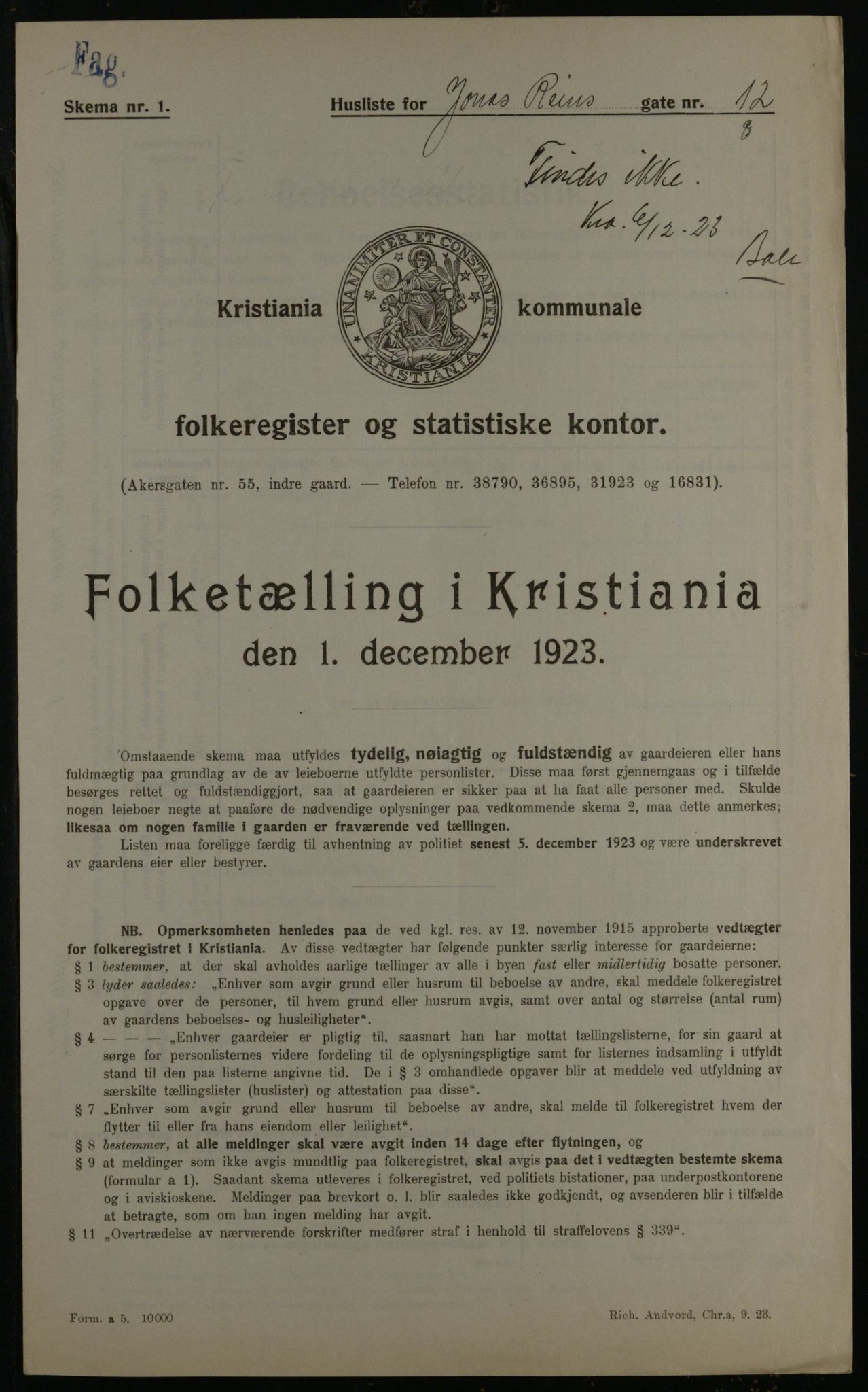 OBA, Municipal Census 1923 for Kristiania, 1923, p. 53093