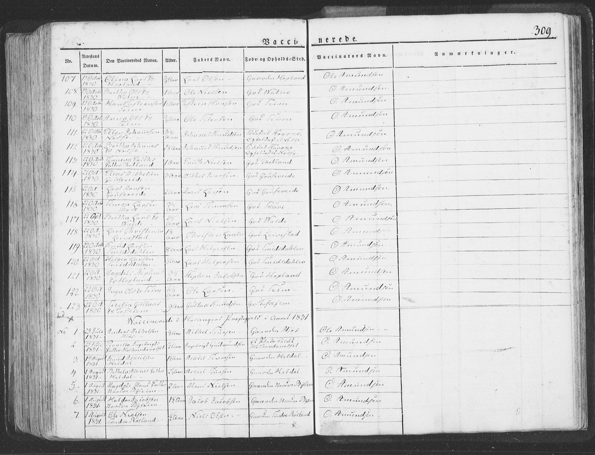 Hosanger sokneprestembete, AV/SAB-A-75801/H/Haa: Parish register (official) no. A 6, 1824-1835, p. 309