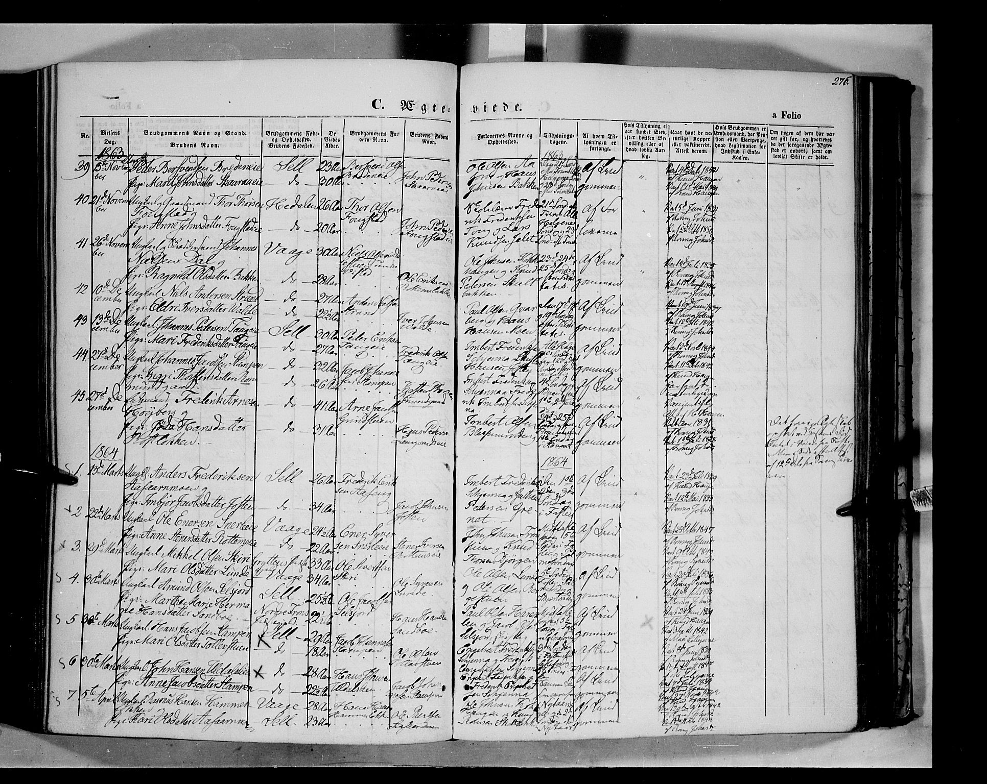 Vågå prestekontor, SAH/PREST-076/H/Ha/Haa/L0006: Parish register (official) no. 6 /1, 1856-1872, p. 276