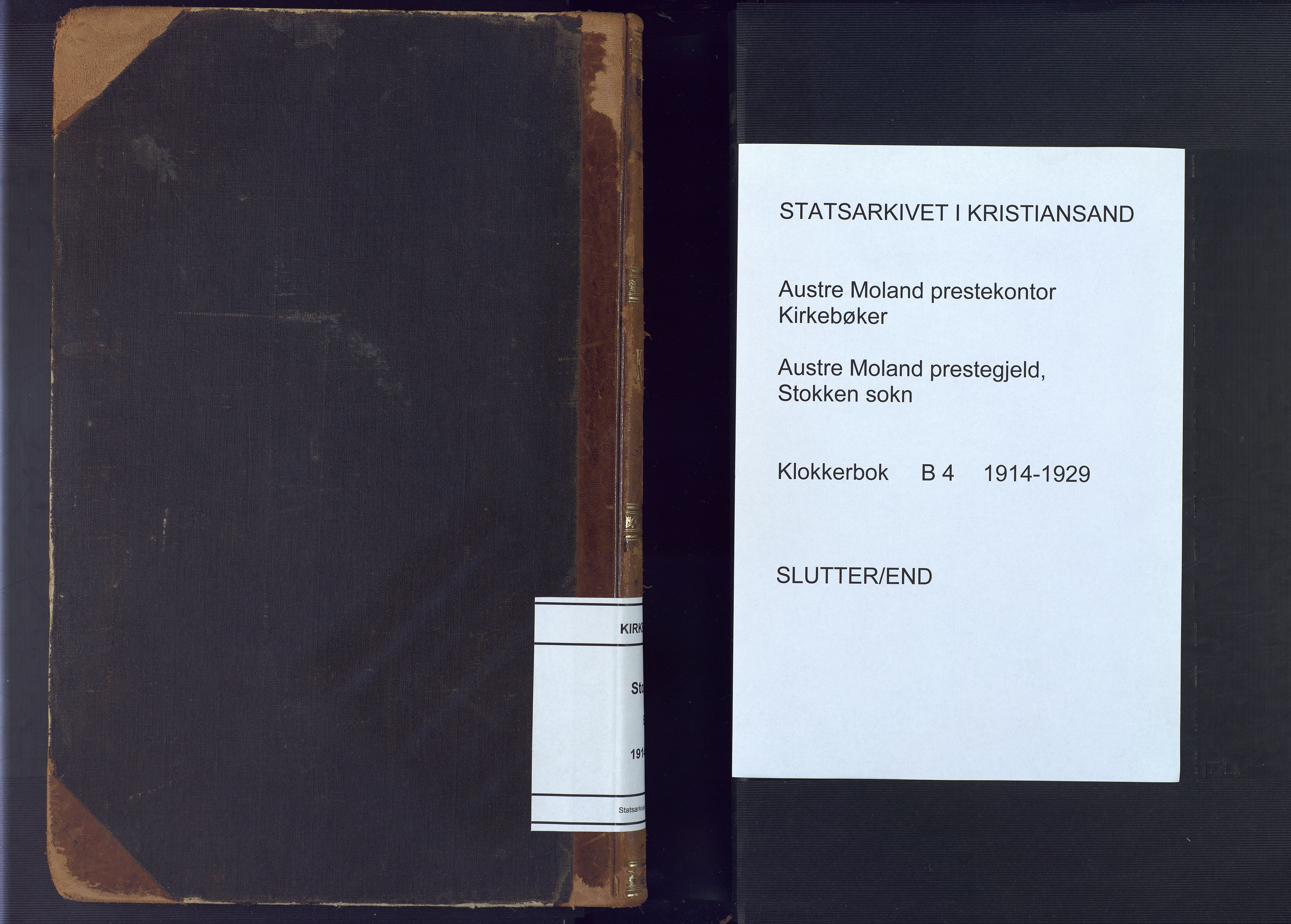 Austre Moland sokneprestkontor, AV/SAK-1111-0001/F/Fb/Fbb/L0004: Parish register (copy) no. B 4, 1914-1929