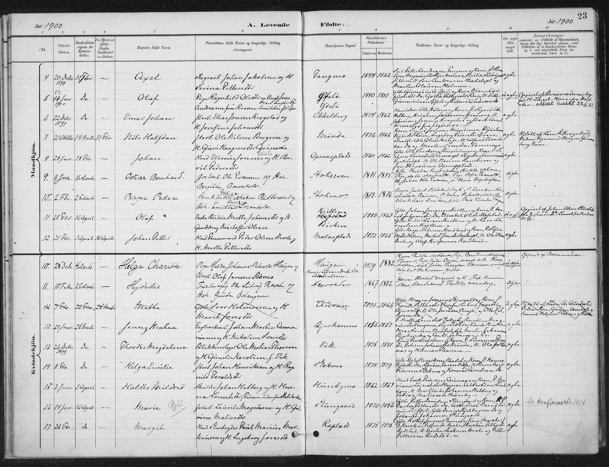 Ministerialprotokoller, klokkerbøker og fødselsregistre - Nord-Trøndelag, SAT/A-1458/709/L0082: Parish register (official) no. 709A22, 1896-1916, p. 23