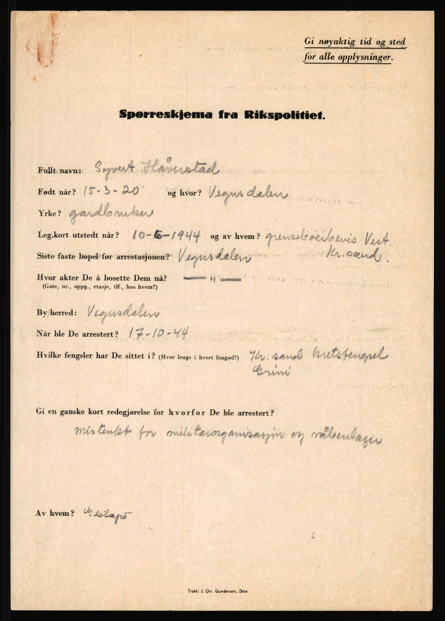 Rikspolitisjefen, AV/RA-S-1560/L/L0007: Heen, Erik C. - Iversen, Trygve, 1940-1945, p. 1063