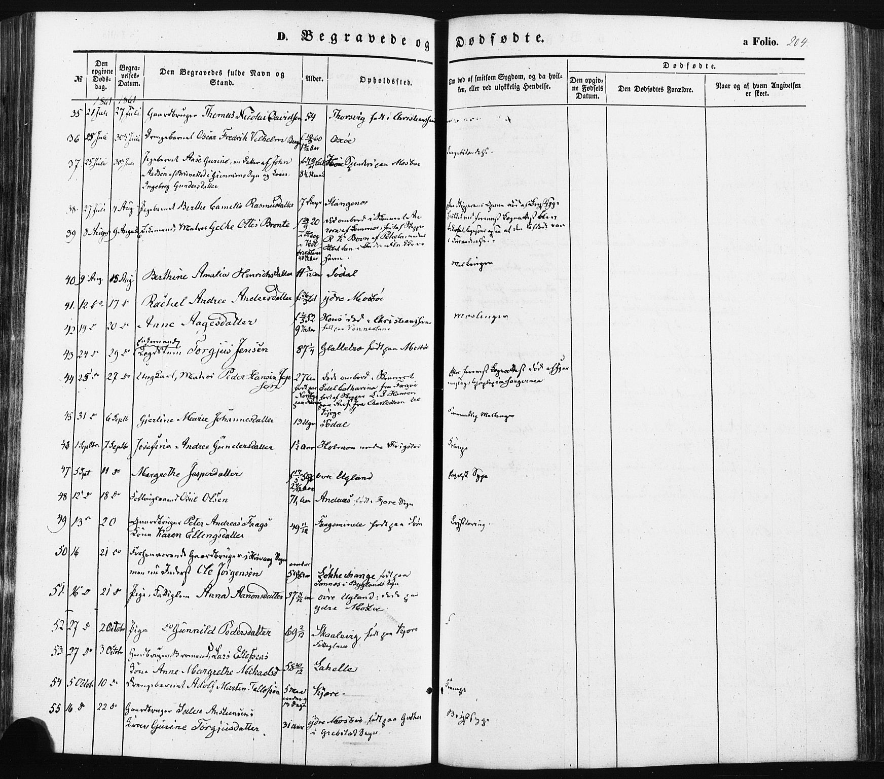 Oddernes sokneprestkontor, SAK/1111-0033/F/Fa/Faa/L0007: Parish register (official) no. A 7, 1851-1863, p. 204