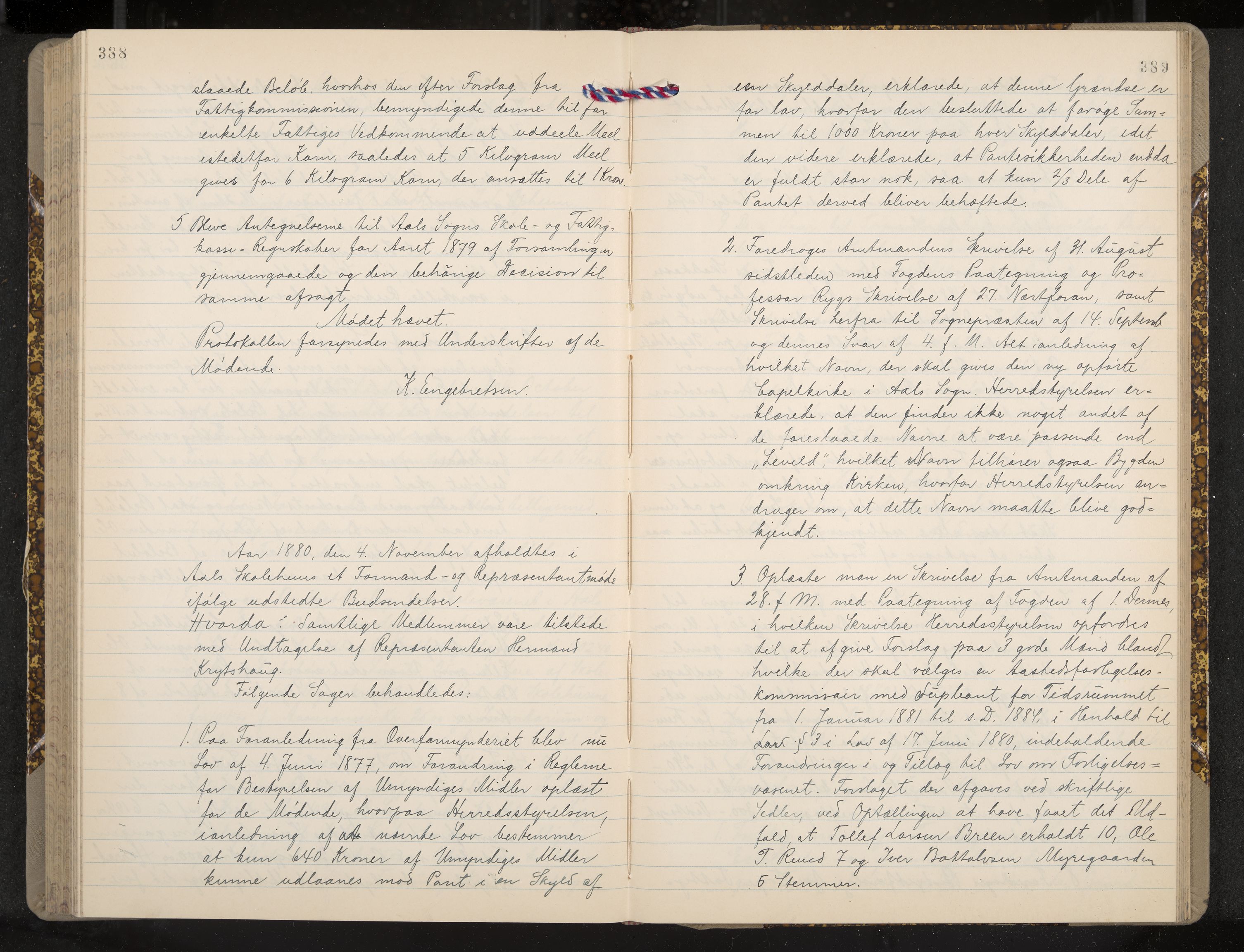 Ål formannskap og sentraladministrasjon, IKAK/0619021/A/Aa/L0003: Utskrift av møtebok, 1864-1880, p. 388-389