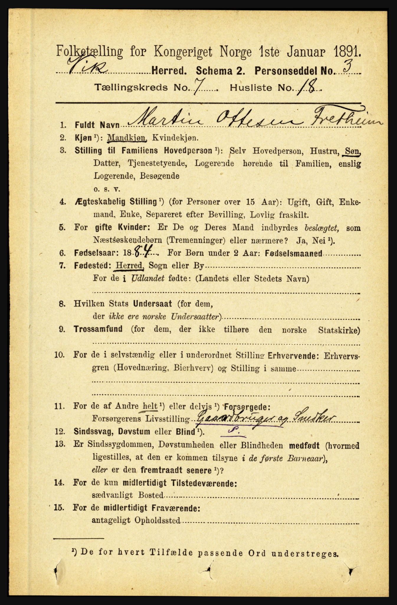 RA, 1891 census for 1417 Vik, 1891, p. 3316