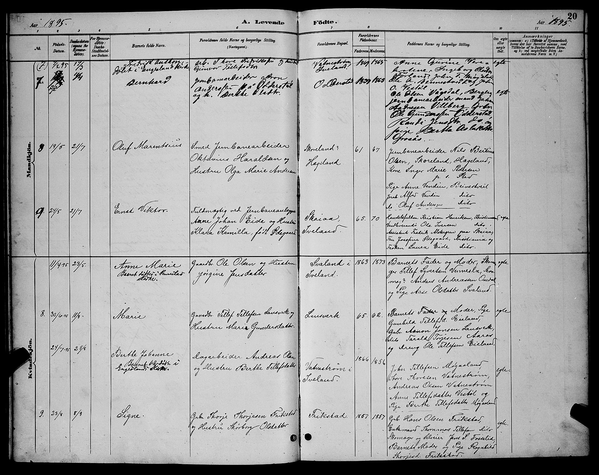 Evje sokneprestkontor, AV/SAK-1111-0008/F/Fb/Fbc/L0004: Parish register (copy) no. B 4, 1890-1900, p. 20