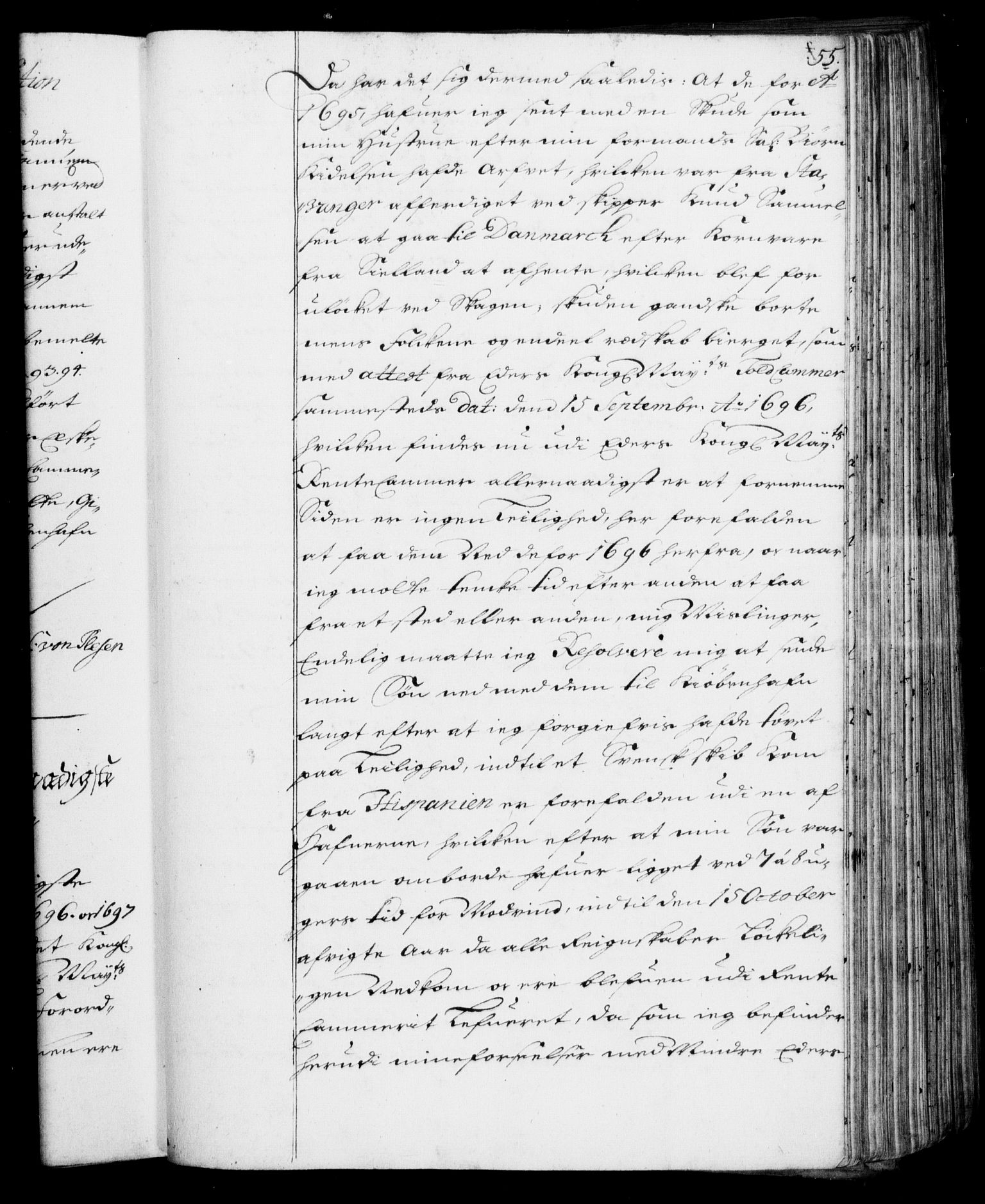 Rentekammeret, Kammerkanselliet, RA/EA-3111/G/Gf/Gfa/L0001: Resolusjonsprotokoll med register (merket RK 52.1), 1695-1706, p. 55