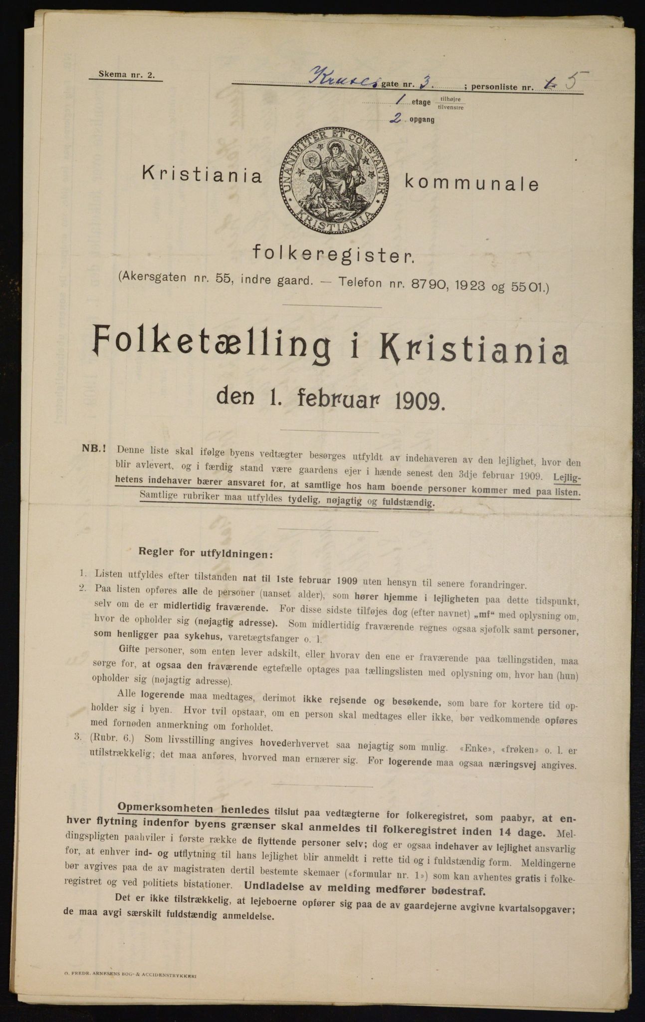 OBA, Municipal Census 1909 for Kristiania, 1909, p. 50405