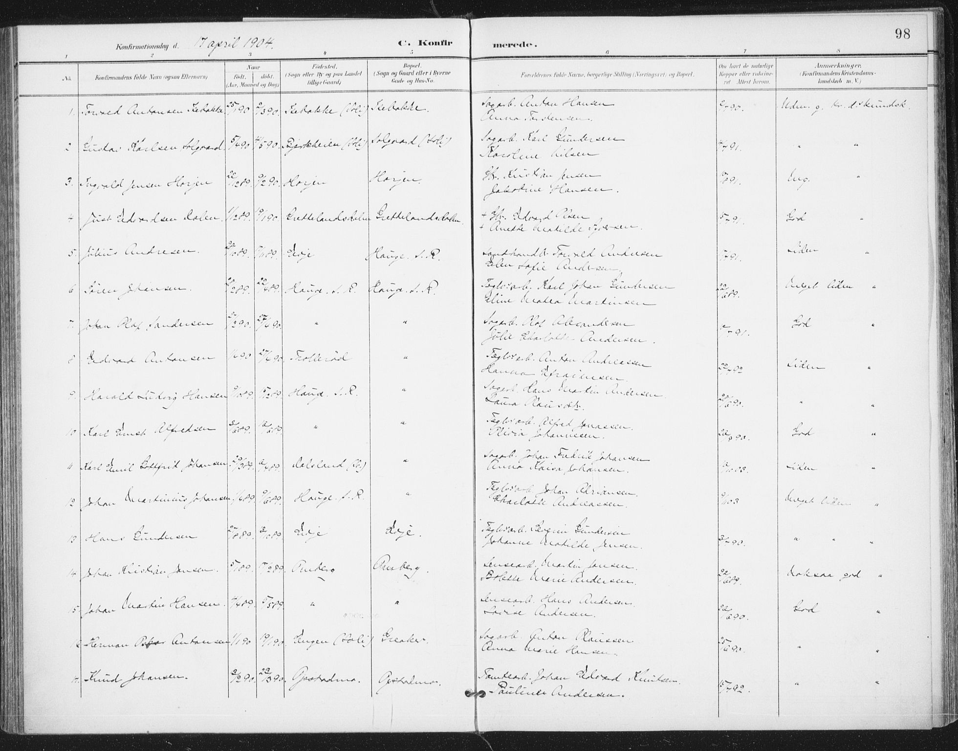 Rolvsøy prestekontor Kirkebøker, AV/SAO-A-2004/F/Fa/L0001: Parish register (official) no. 1, 1901-1909, p. 98