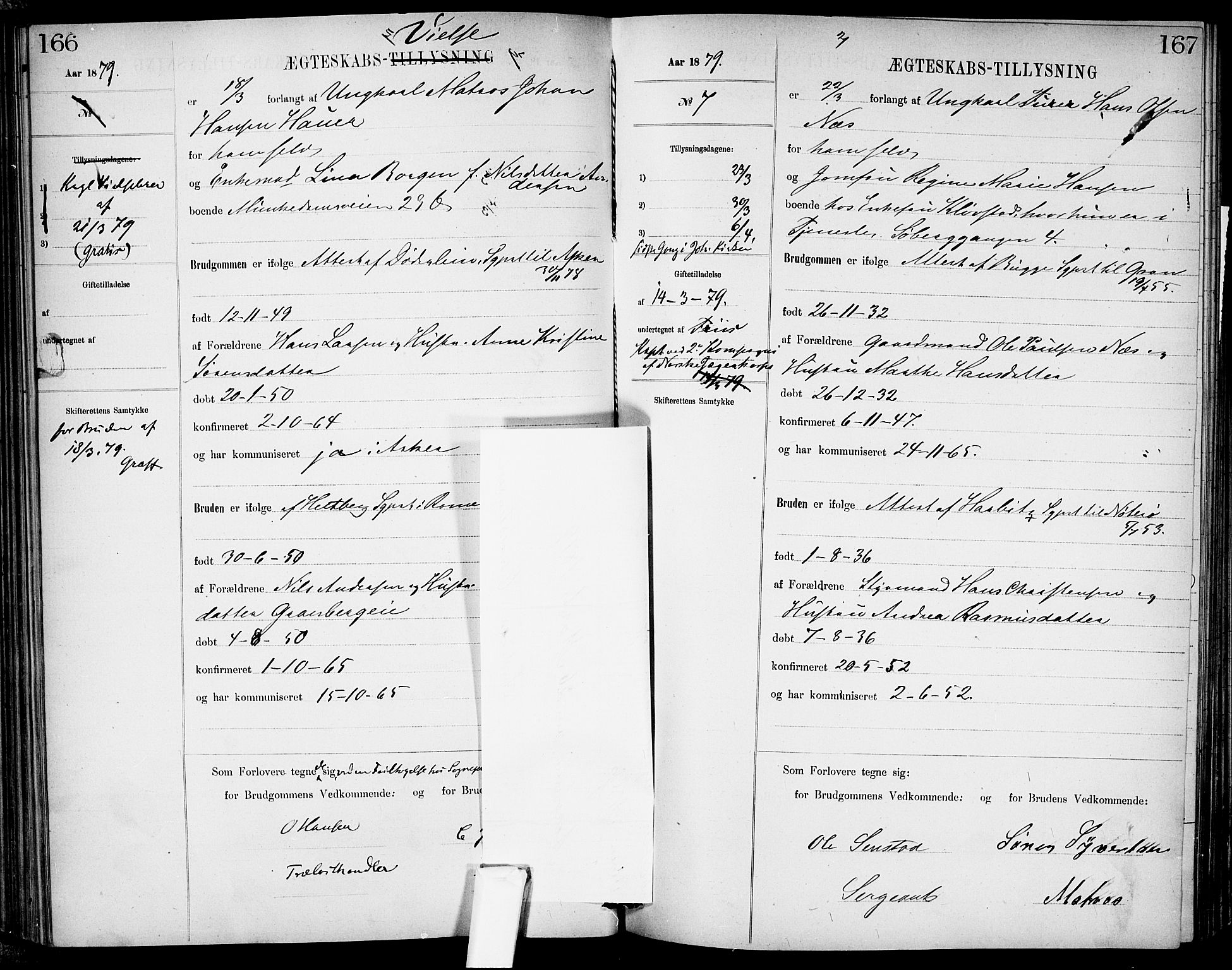 Garnisonsmenigheten Kirkebøker, AV/SAO-A-10846/H/Ha/L0007: Banns register no. I 7, 1872-1893, p. 166-167