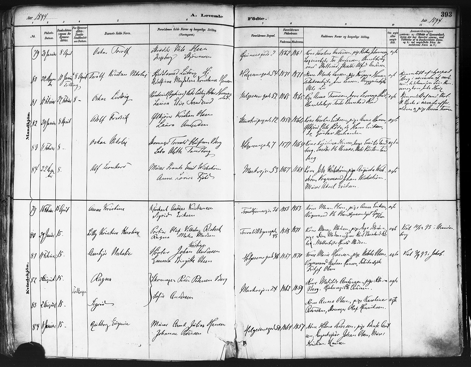 Paulus prestekontor Kirkebøker, AV/SAO-A-10871/F/Fa/L0013: Parish register (official) no. 13, 1887-1894, p. 393