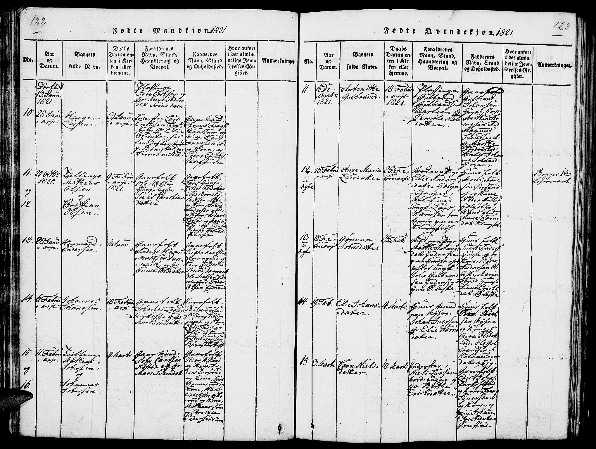 Nes prestekontor, Hedmark, SAH/PREST-020/L/La/L0003: Parish register (copy) no. 3, 1814-1831, p. 122-123