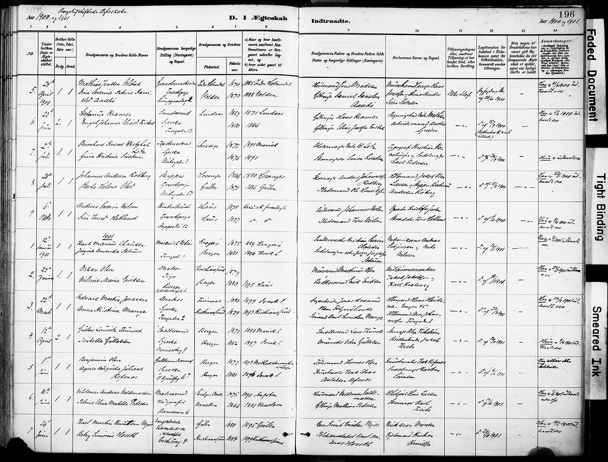 Domkirken sokneprestembete, SAB/A-74801/H/Haa/L0037: Parish register (official) no. D 4, 1880-1907, p. 196